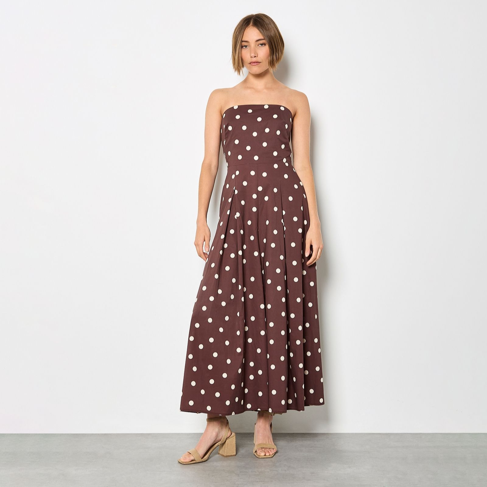 Apricot Bandeau Polka Dot Jumpsuit