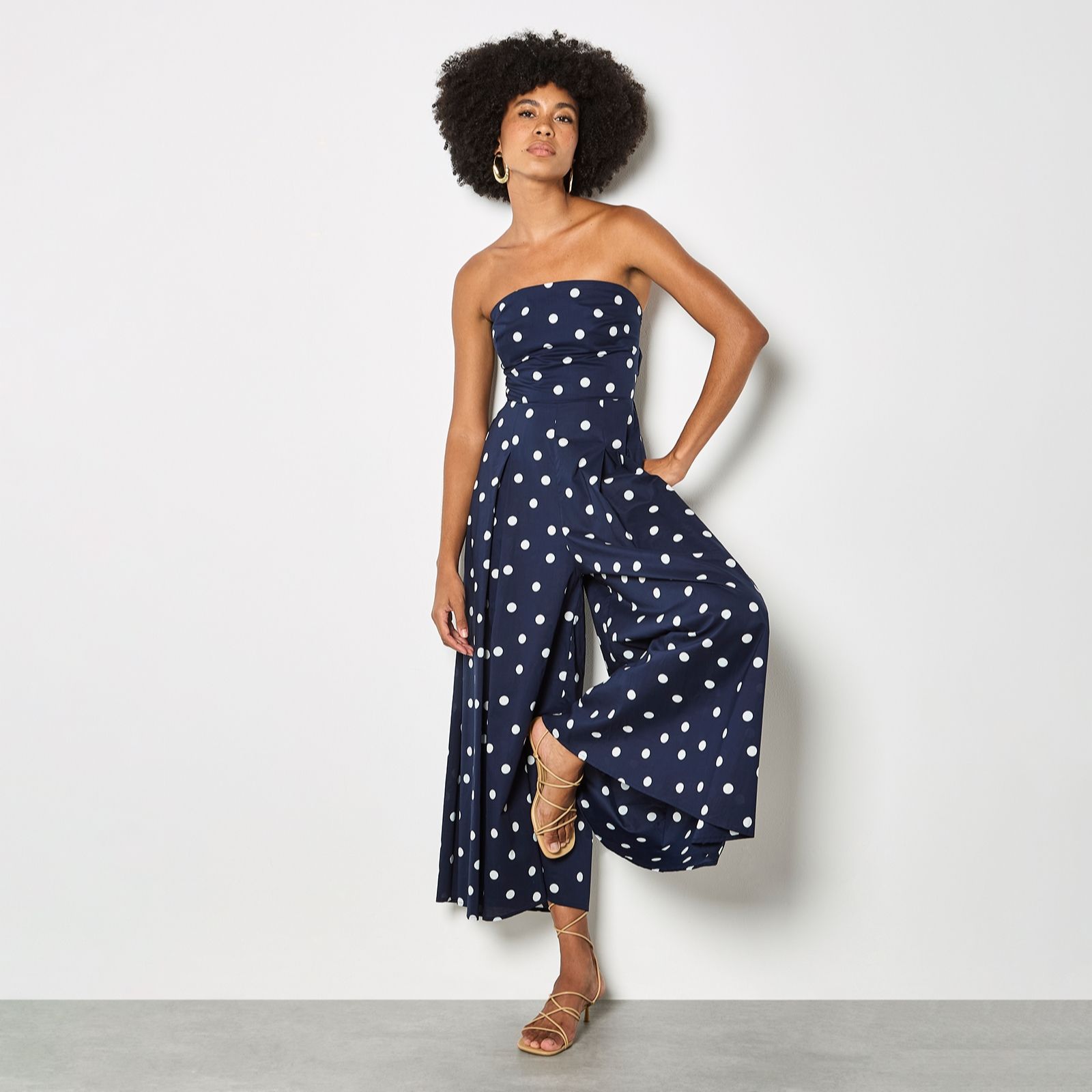 Apricot Bandeau Polka Dot Jumpsuit