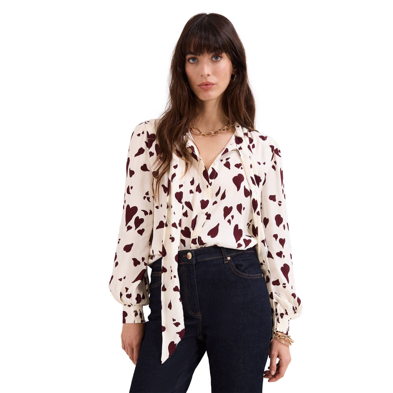Phase Eight Paloma Heart Print Tie Neck Blouse