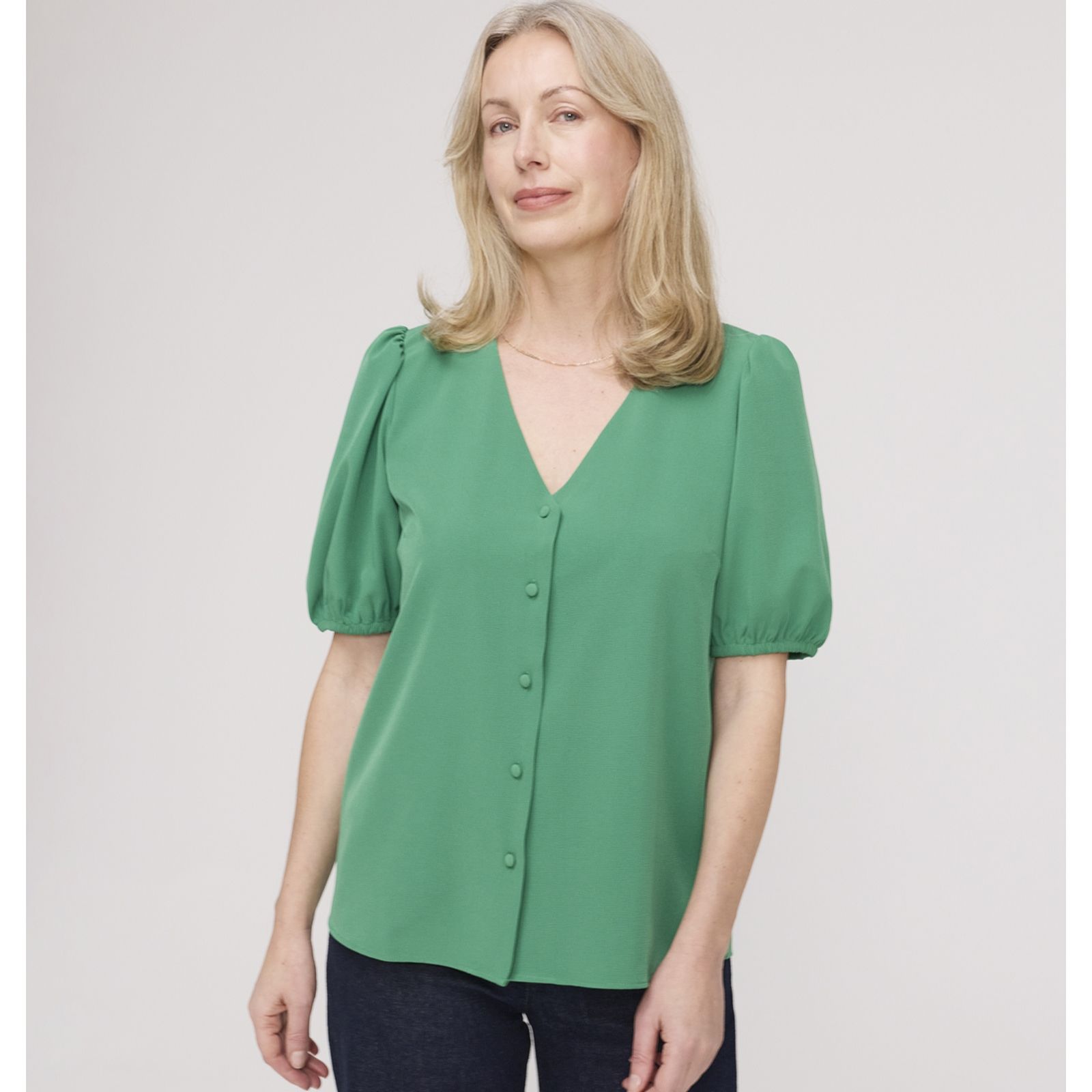 Finery London Fleur Crepe Button Through Puff Sleeve Top