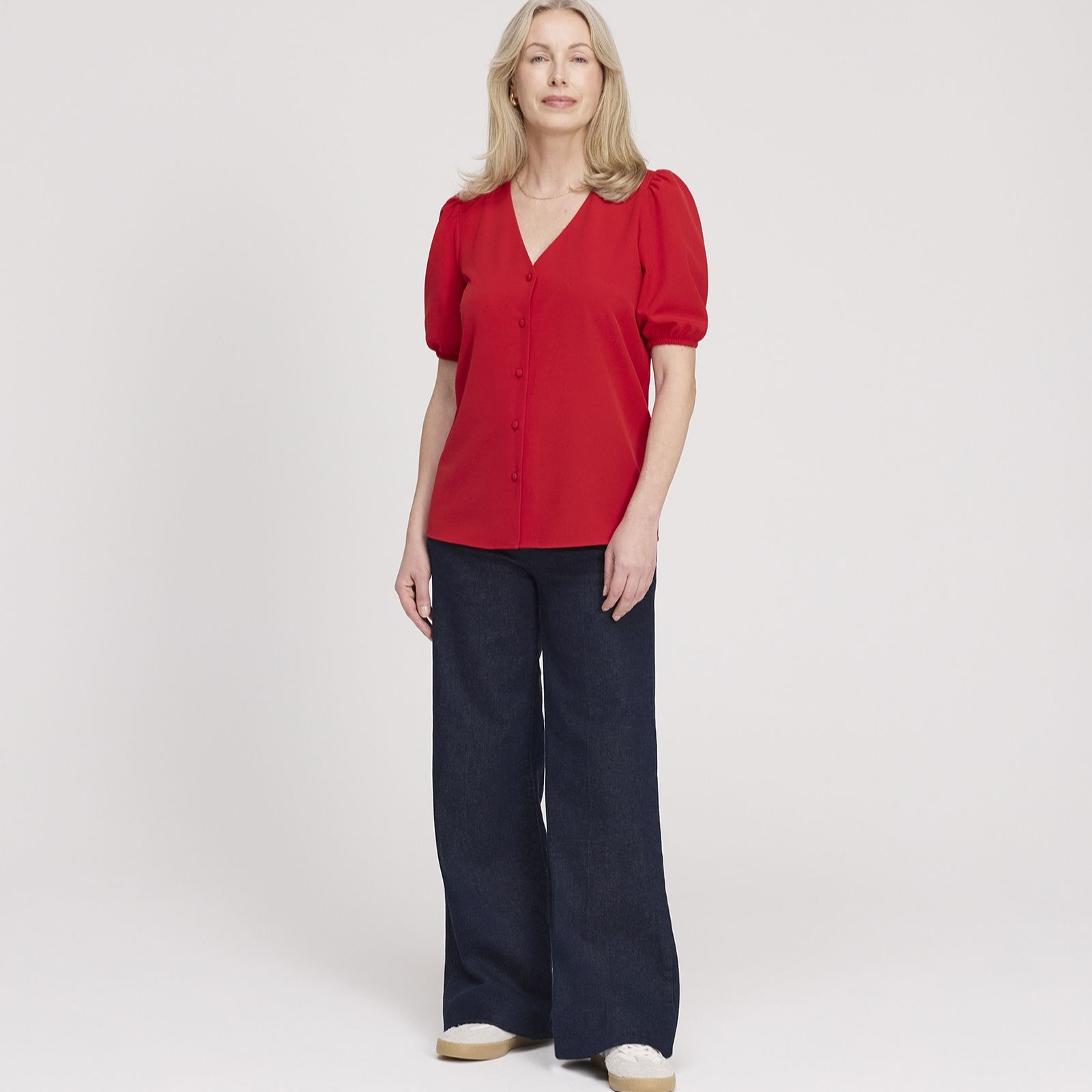 Finery London Fleur Crepe Button Through Puff Sleeve Top