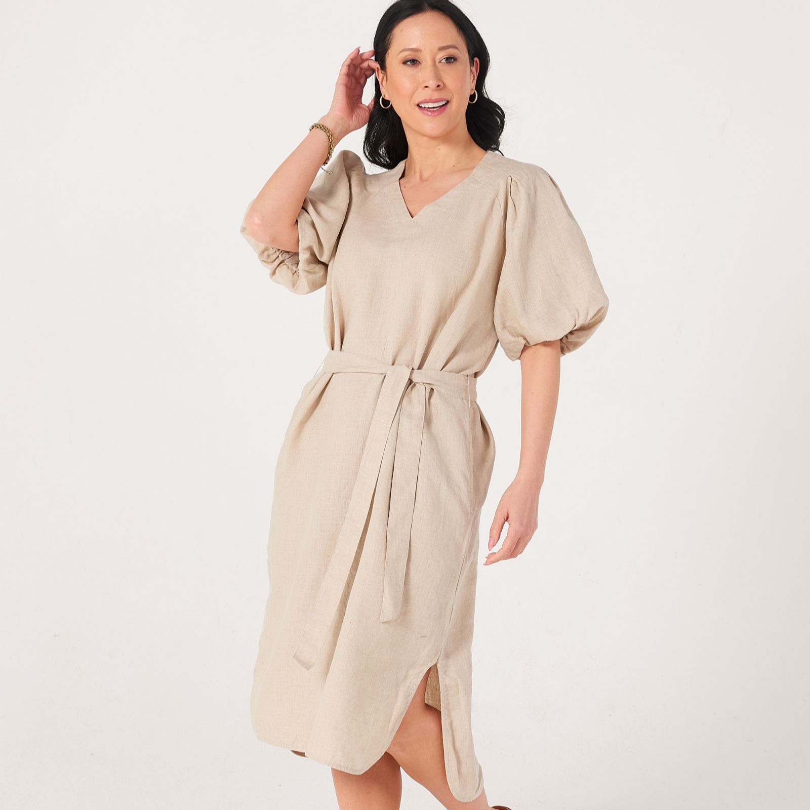 Masai Copenhagen Nalirae 100% Linen Puff Sleeve Dress