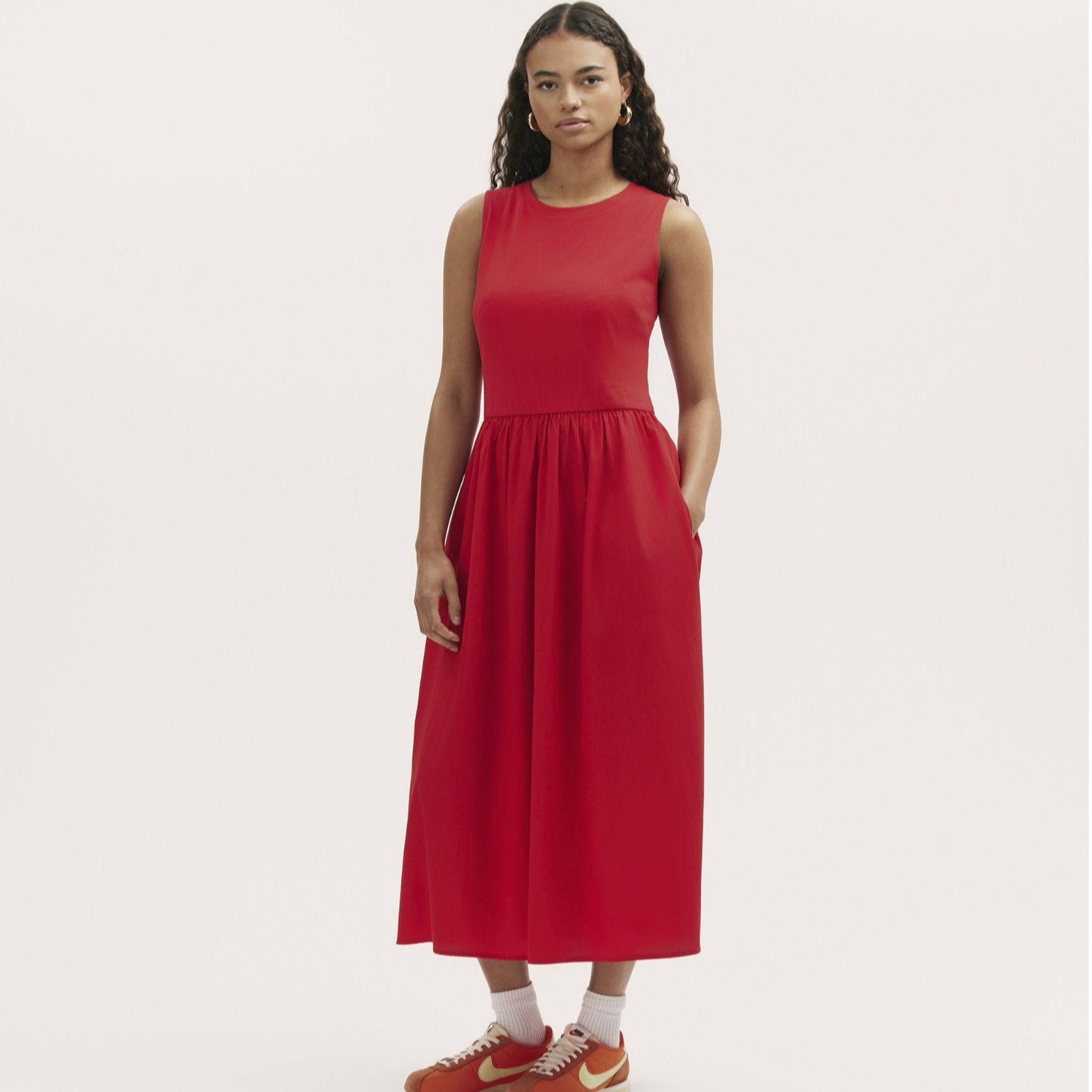 Finery London Georgie Jersey and Cotton Mix Midi Dress