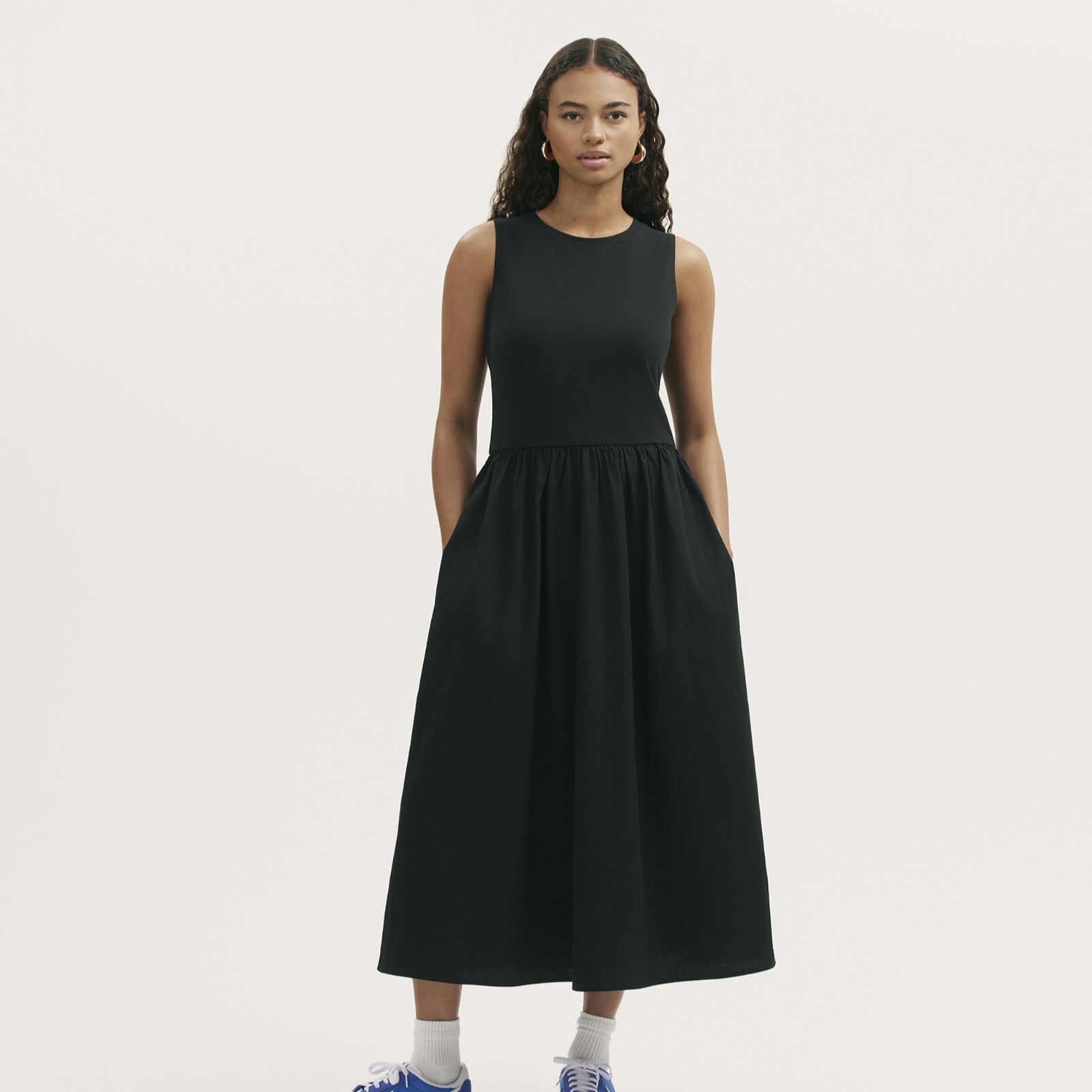 Finery London Georgie Jersey and Cotton Mix Midi Dress
