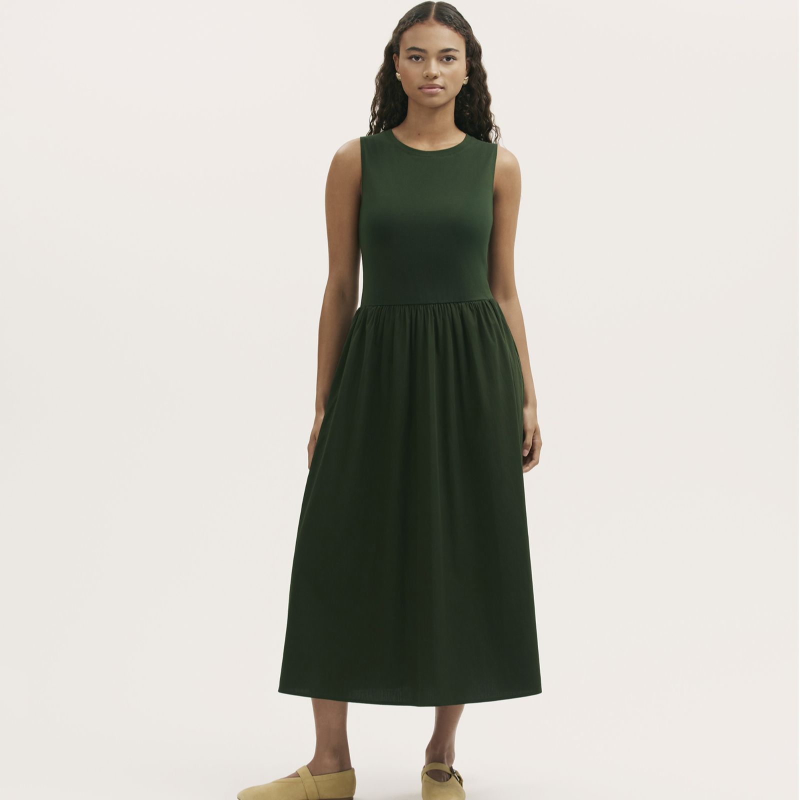 Finery London Georgie Jersey and Cotton Mix Midi Dress