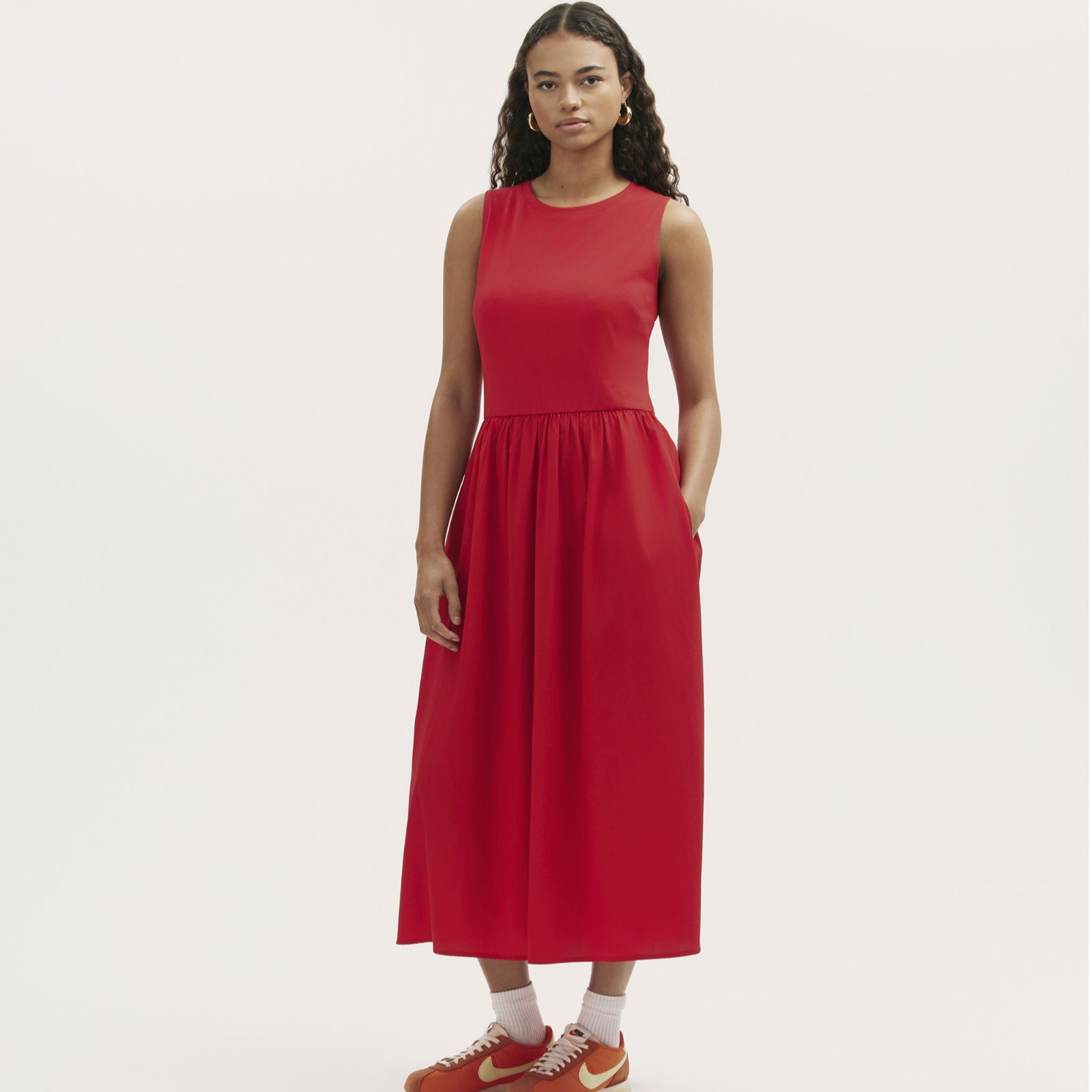 Finery London Georgie Jersey and Cotton Mix Midi Dress
