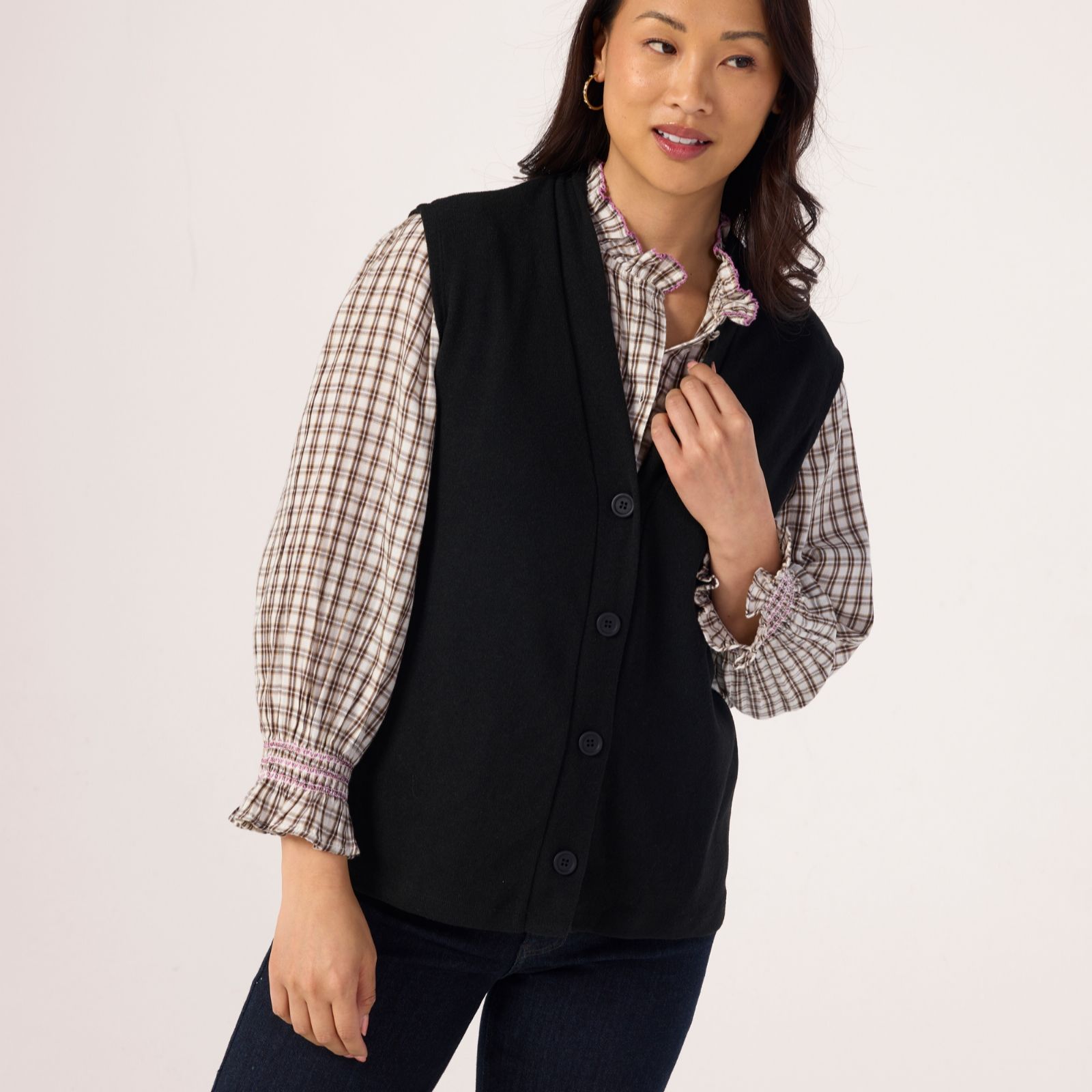 Kim & Co Luxe Knit Extended Shoulder Vest Cardigan