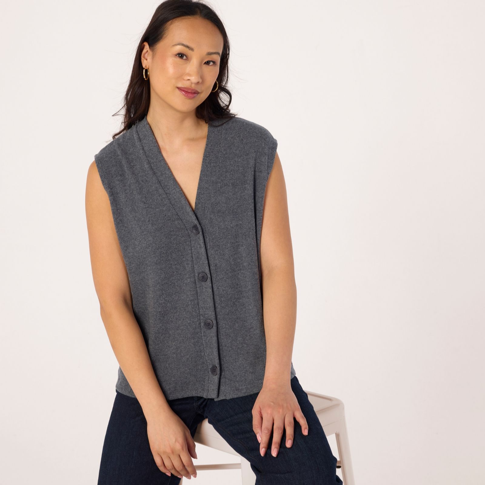 Kim & Co Luxe Knit Extended Shoulder Vest Cardigan