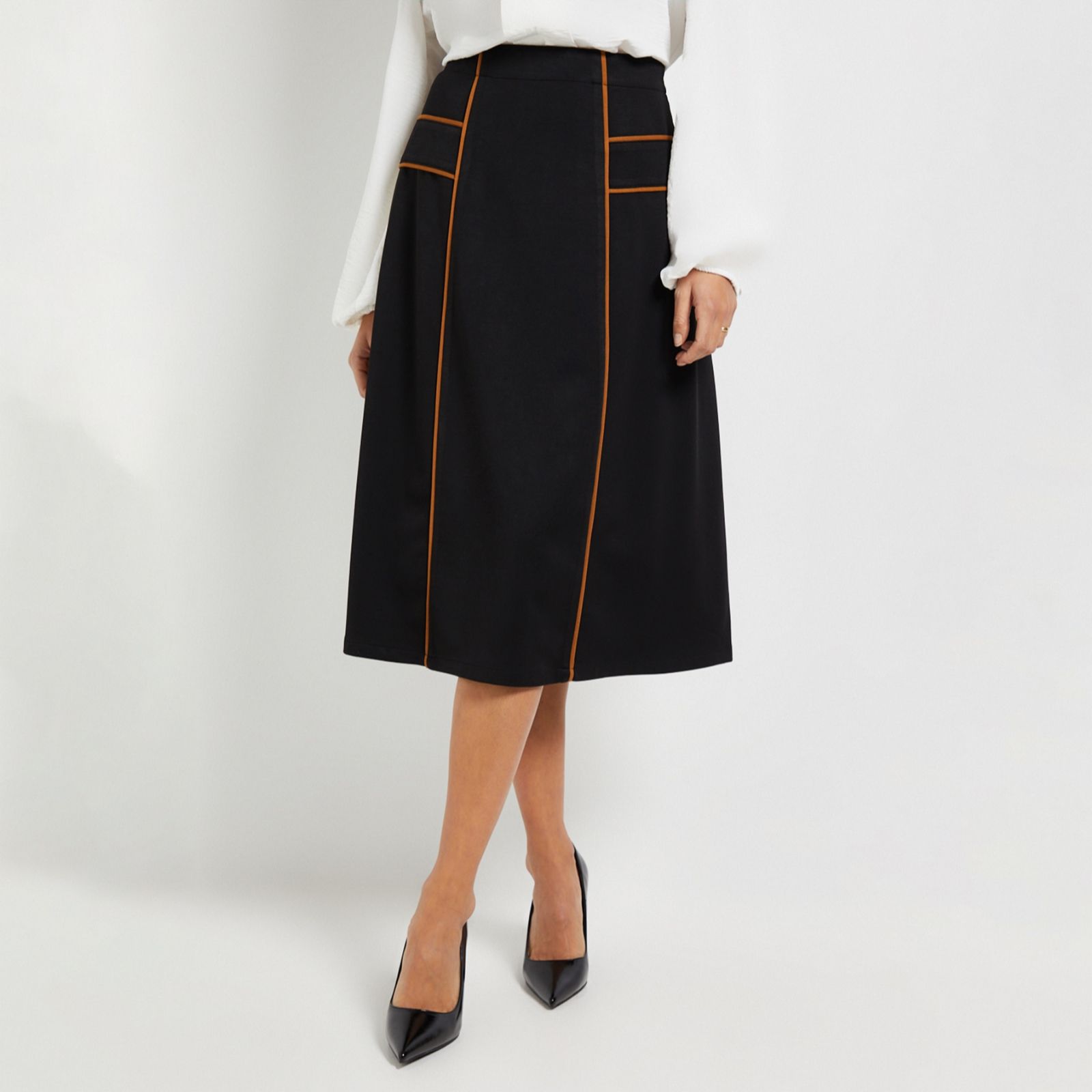 Wallis Ponte Pleated Midi Skirt