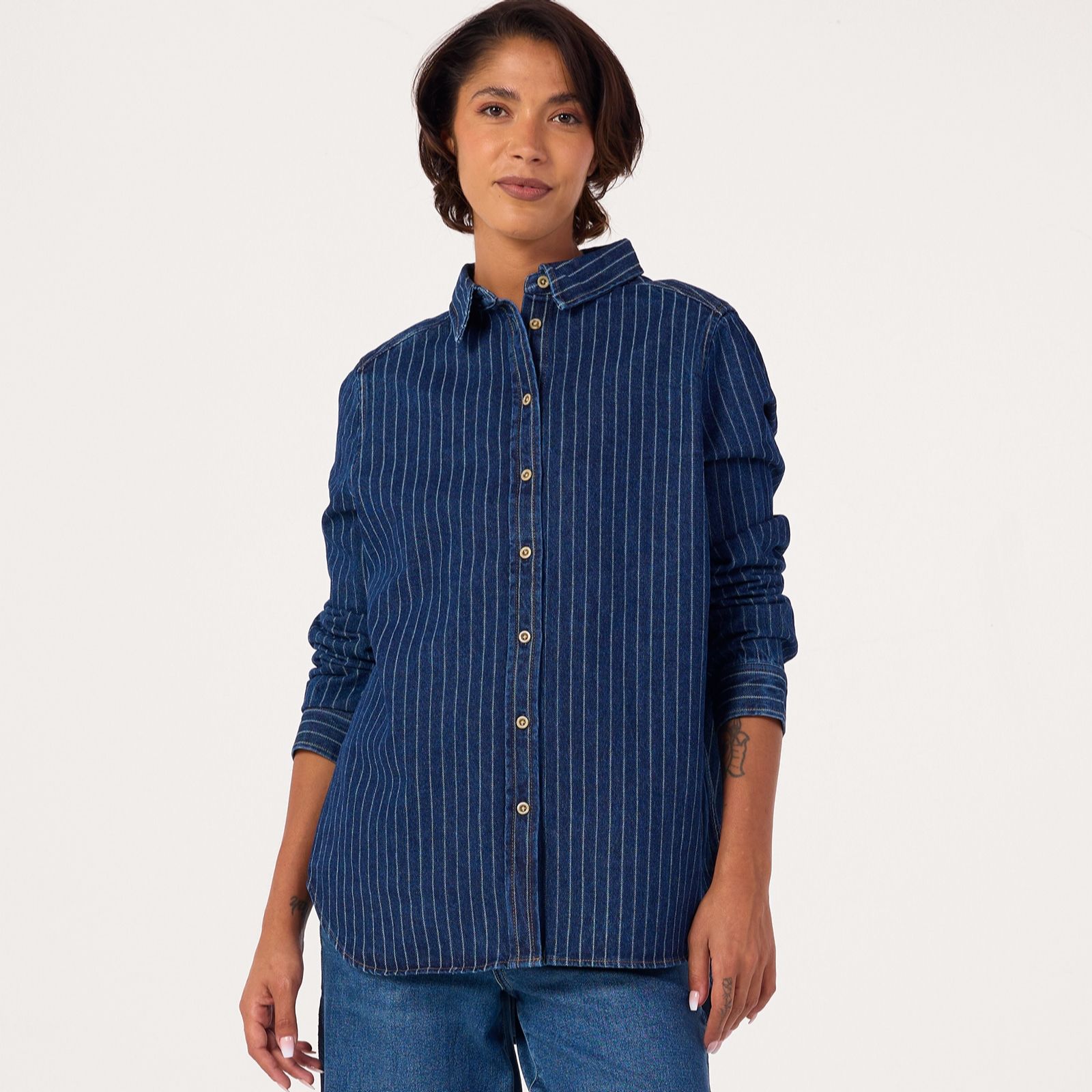 Masai Copenhagen Inovael Pinstriped Denim Shirt Jacket