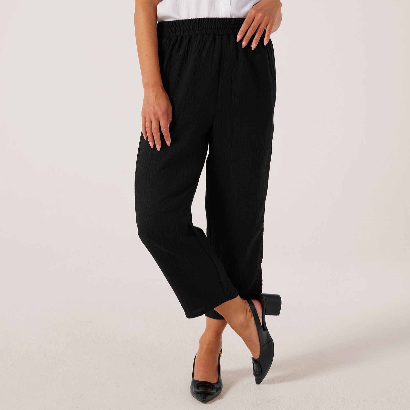 Kim & Co Linen Style Poplin Wide Leg Crop Petite Trousers