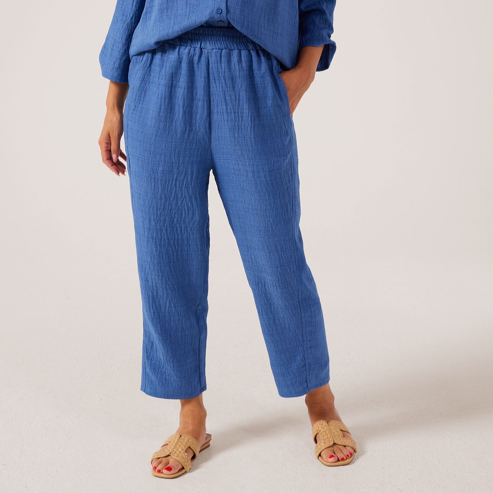 Kim & Co Linen Style Poplin Wide Leg Crop Petite Trousers