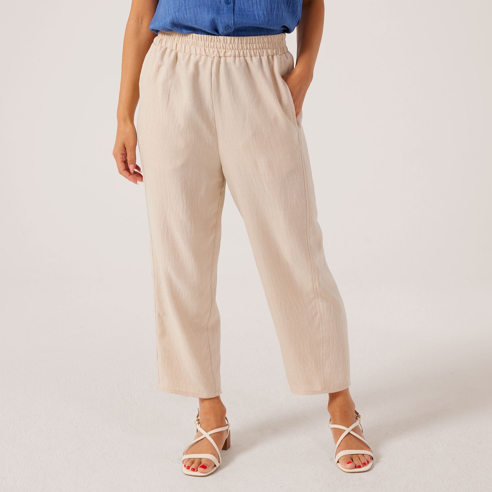 Kim & Co Linen Style Poplin Wide Leg Crop Petite Trousers