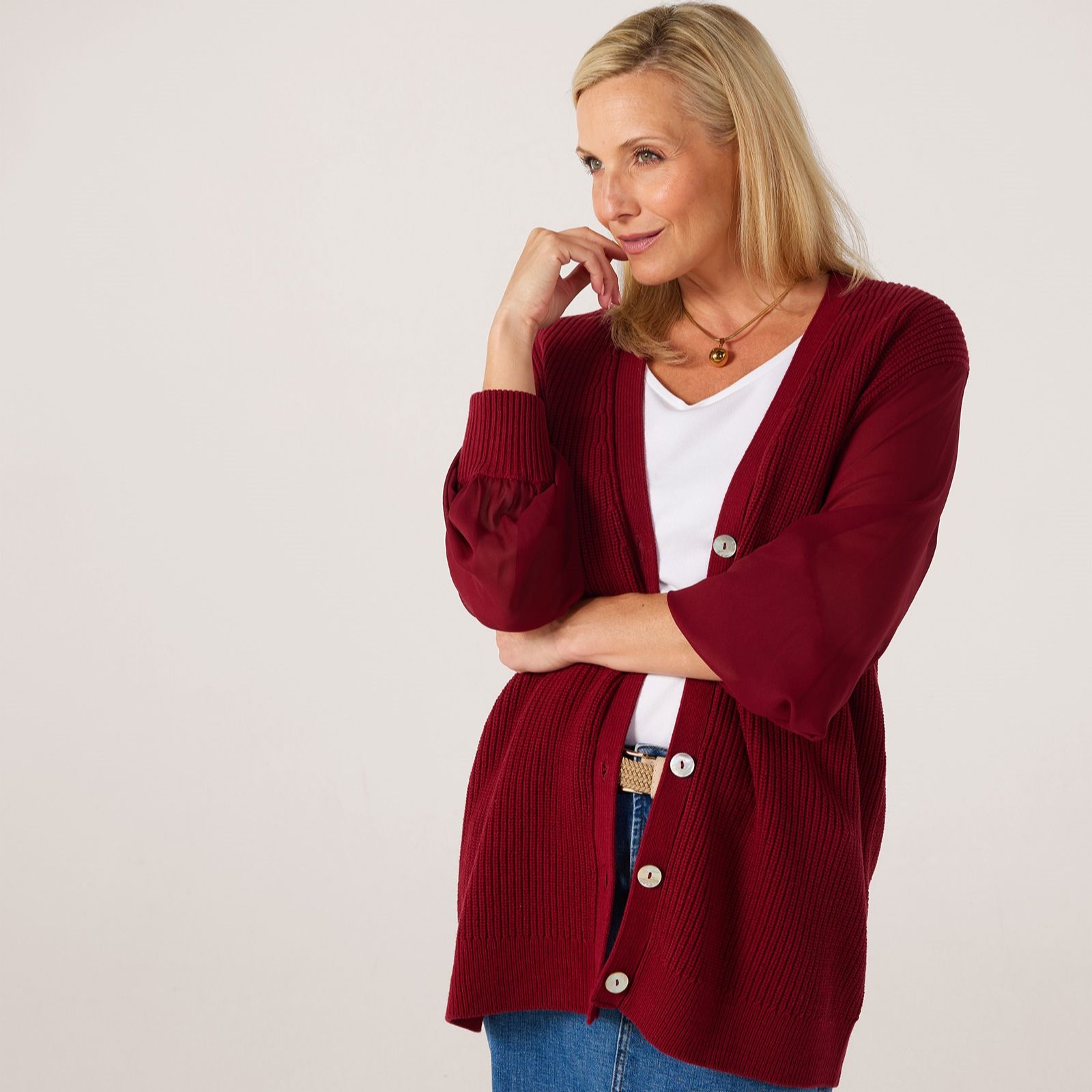MarlaWynne Layers Cardigan With Mesh Sleeve