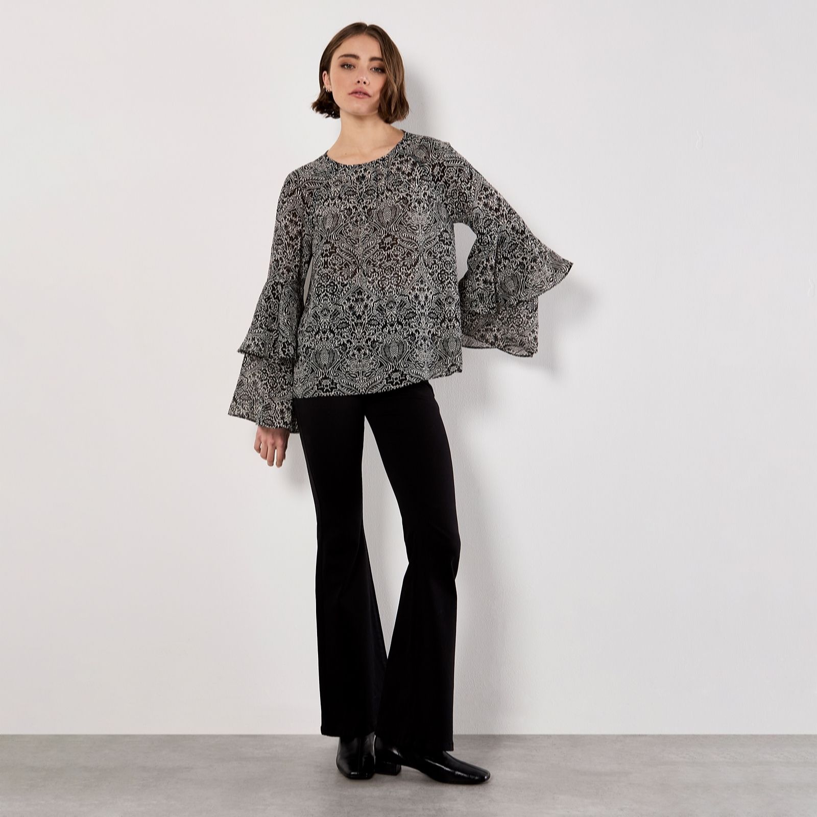 Apricot Paisley Print Ruffle Sleeve Blouse