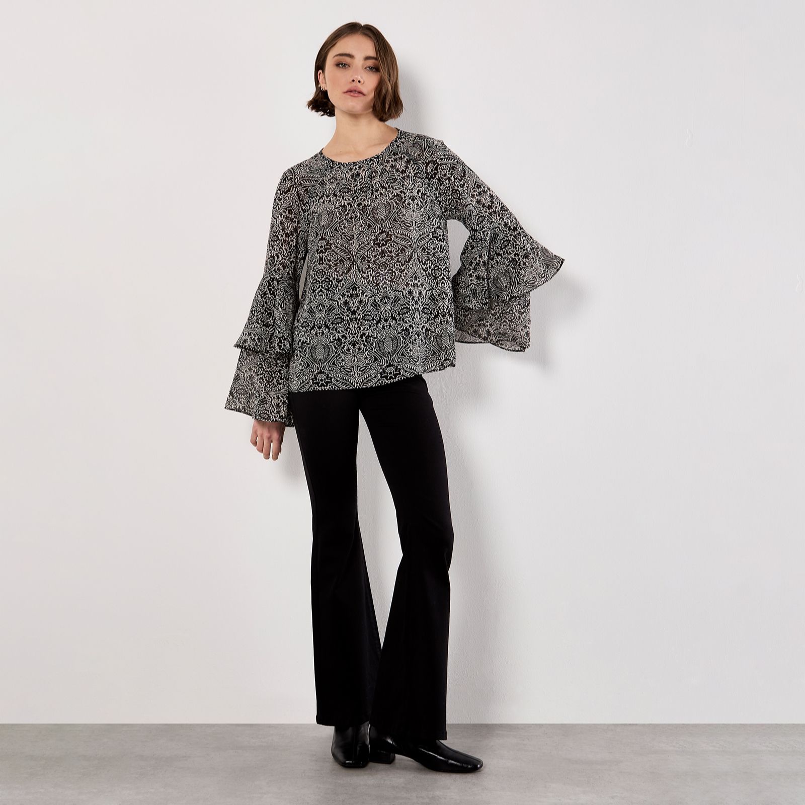 Apricot Paisley Print Ruffle Sleeve Blouse