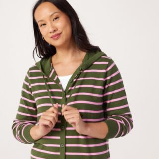 Denim & Co. Stripe Button-Through Hoodie
