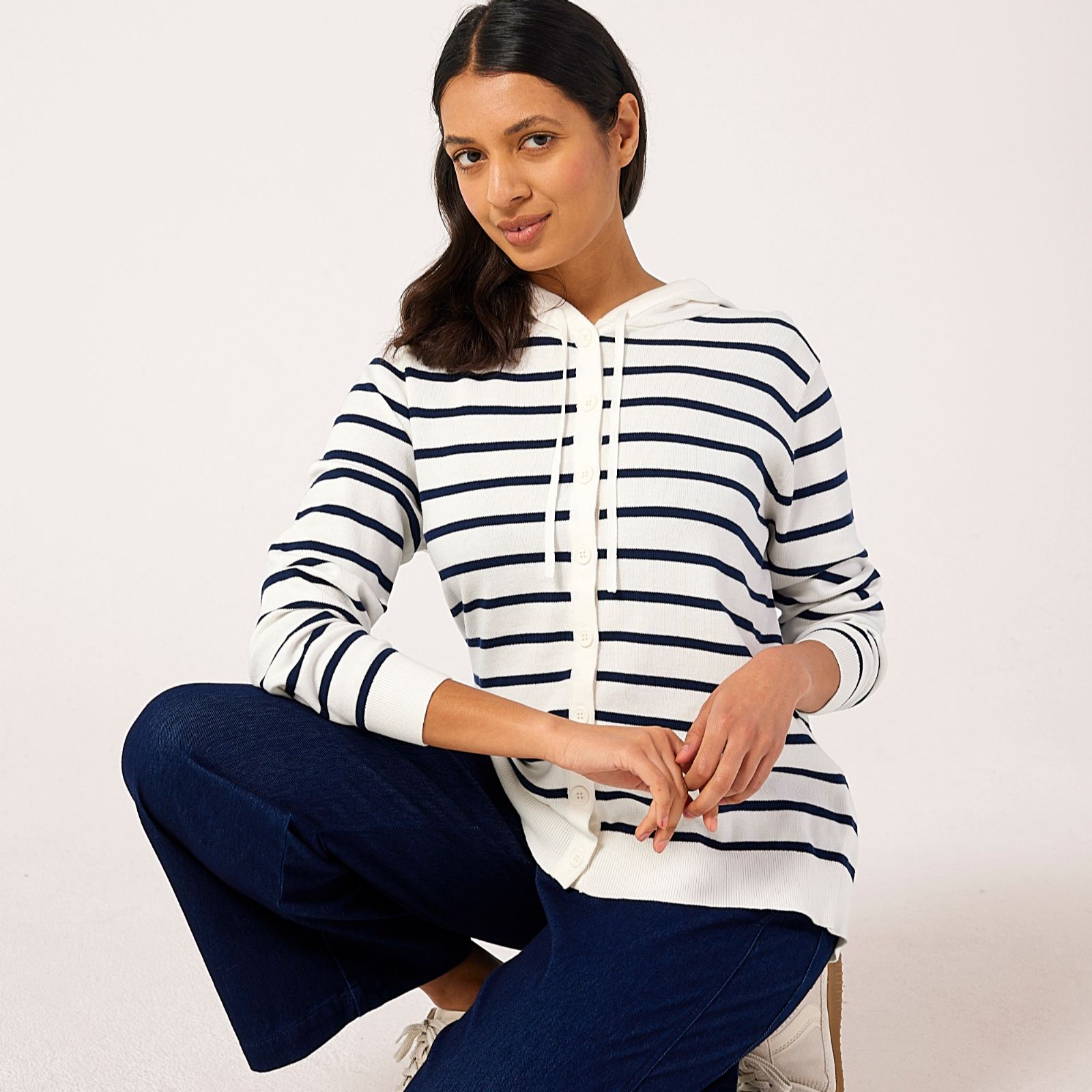 Denim & Co. Stripe Button-Through Hoodie