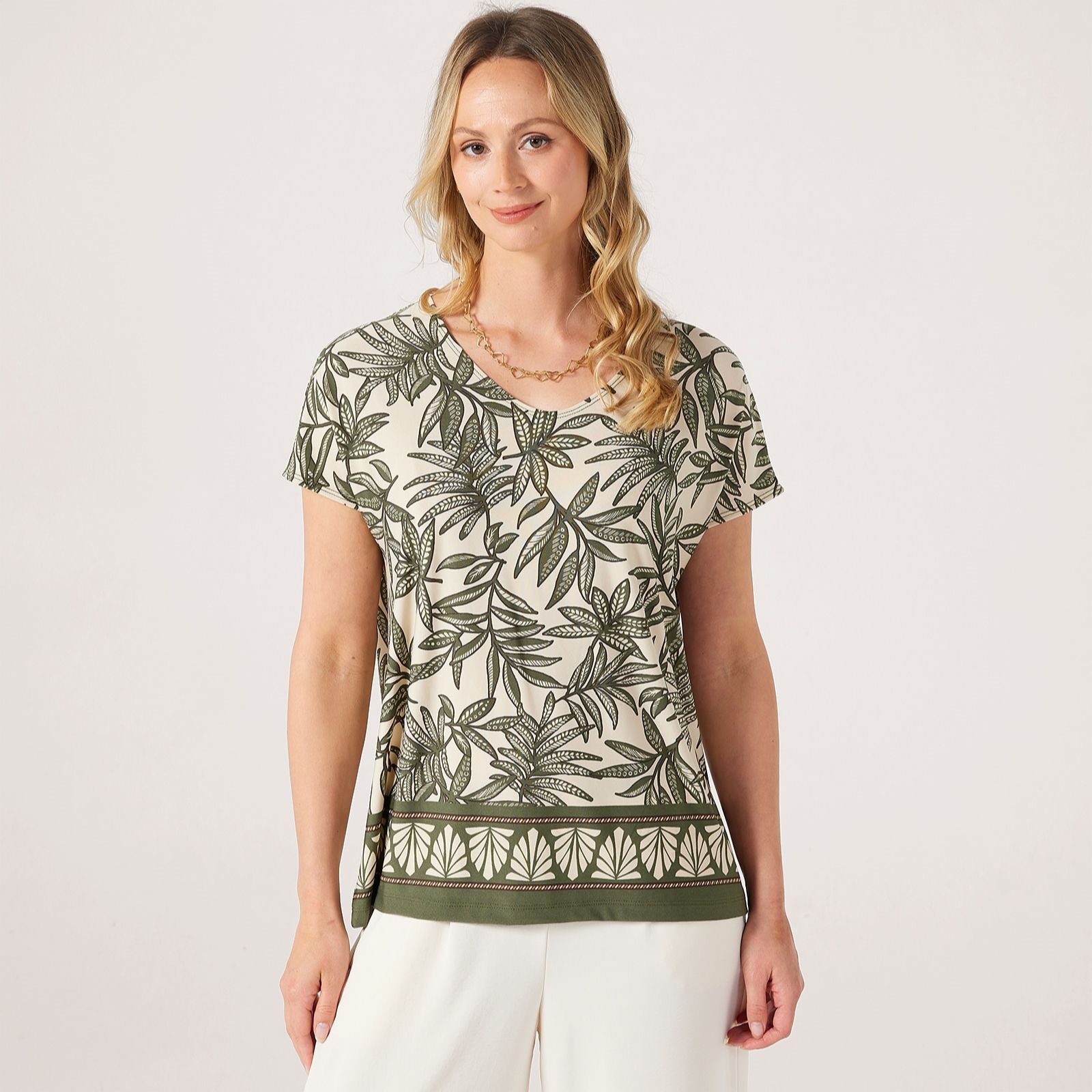 Kim & Co Border Print Brazil Jersey Short Dolman T-Shirt