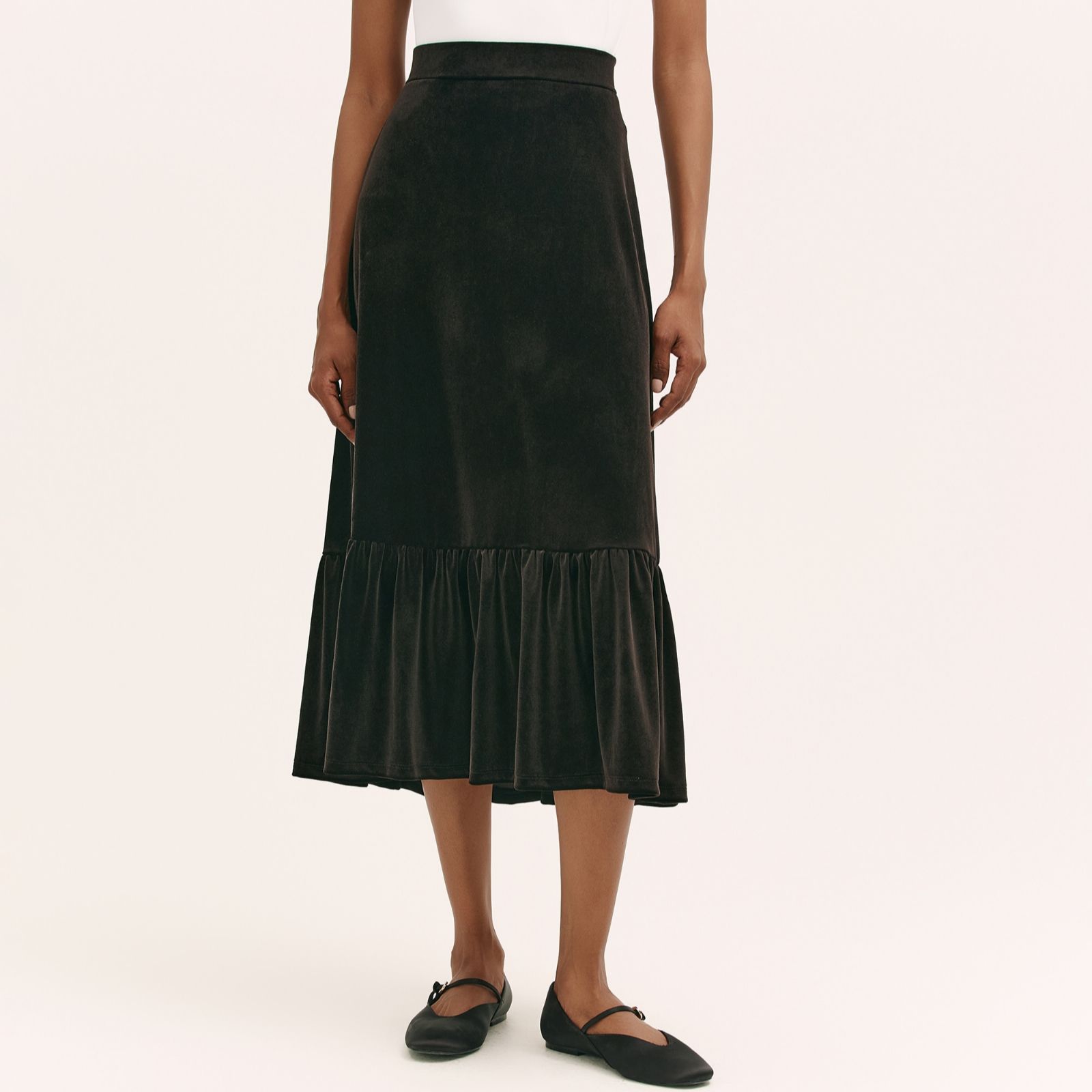 Finery London Joline Stretch Velvet Tiered Skirt