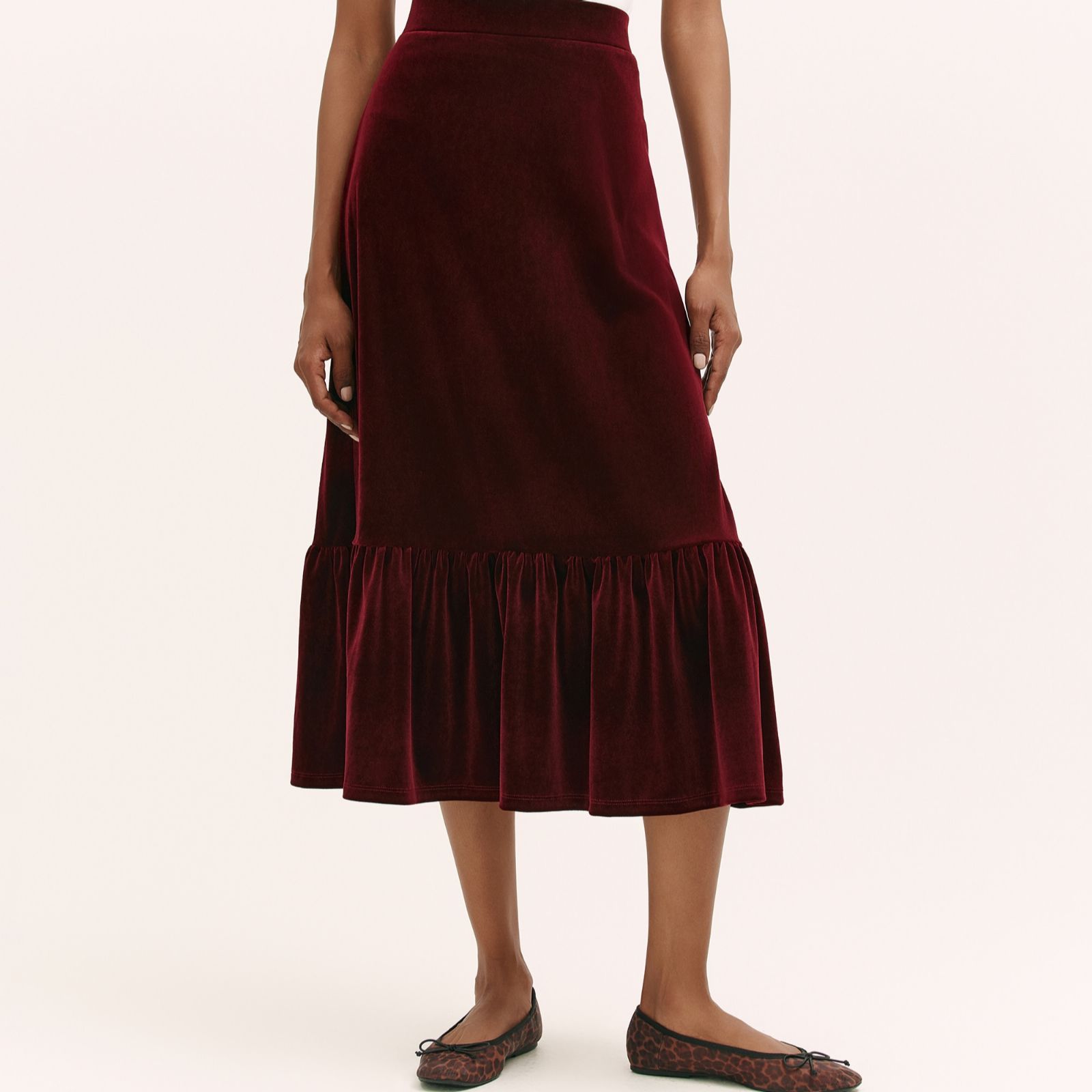 Finery London Joline Stretch Velvet Tiered Skirt