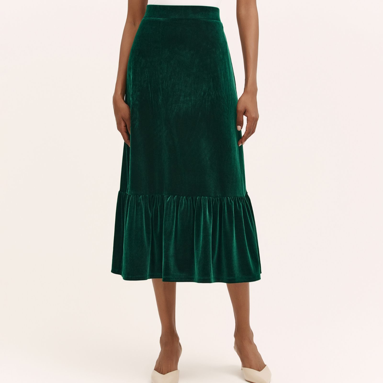 Finery London Joline Stretch Velvet Tiered Skirt