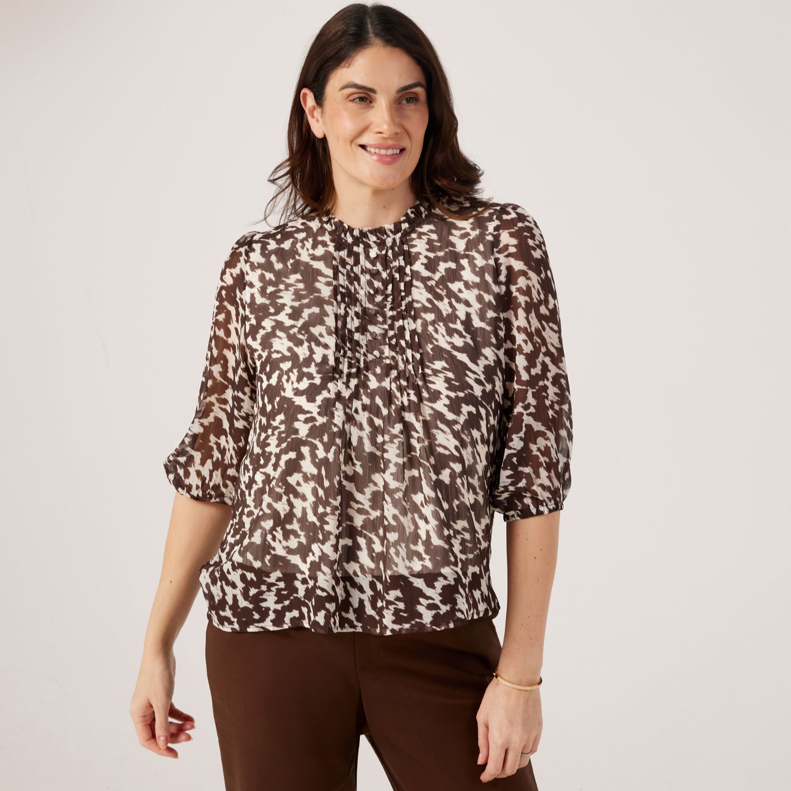 Izabel London Pleated Front Animal Print Blouse