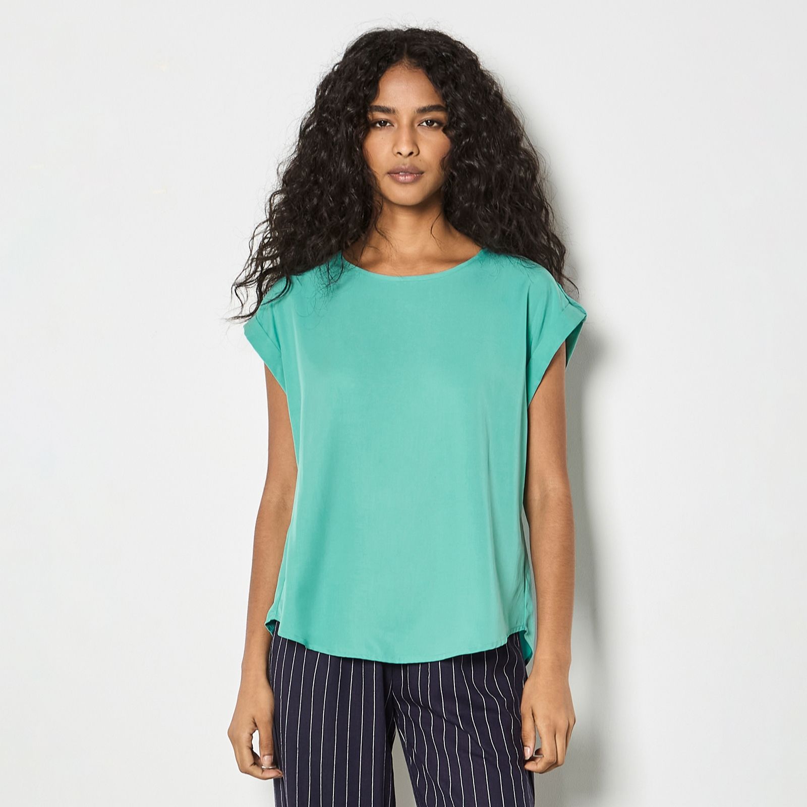 Apricot Turn Up Sleeve Slit Back Top