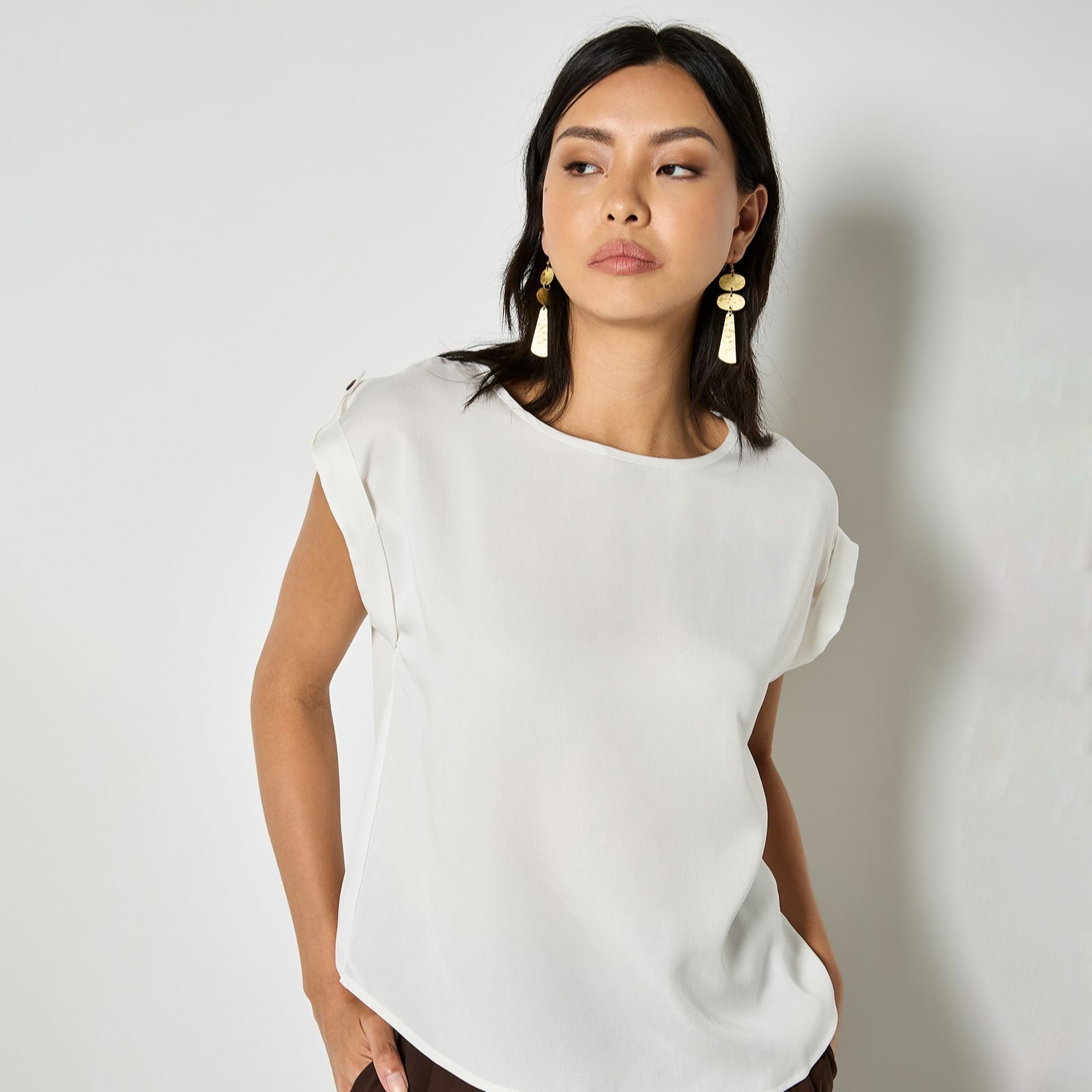 Apricot Turn Up Sleeve Slit Back Top