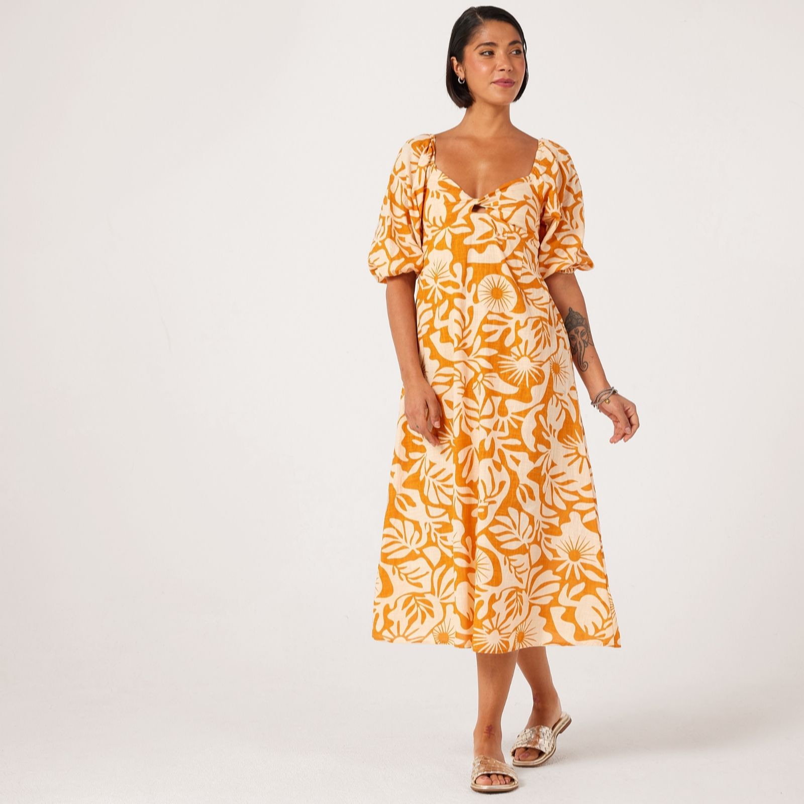 Izabel London Keyhole Knot Printed Midi Dress