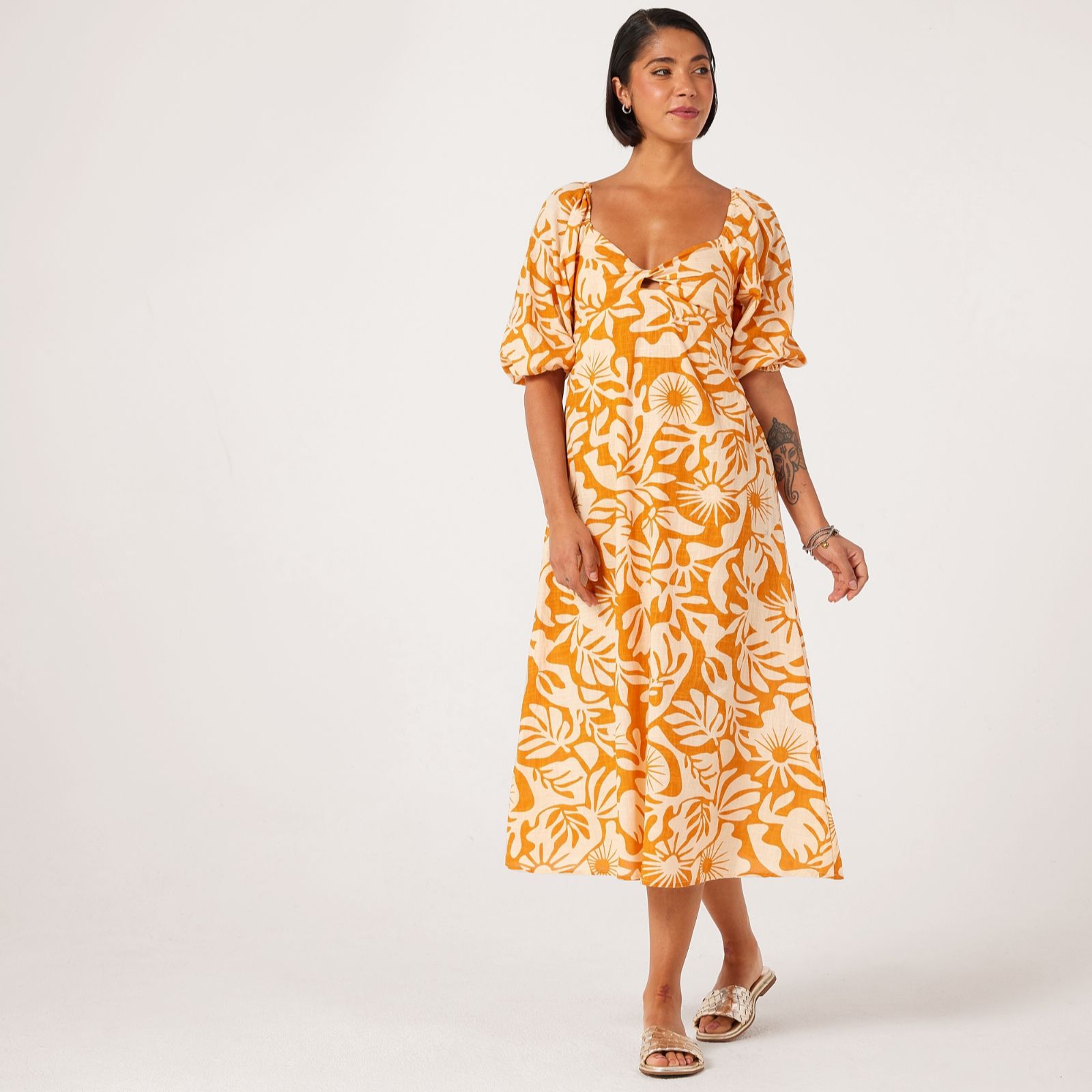 Izabel London Keyhole Knot Printed Midi Dress
