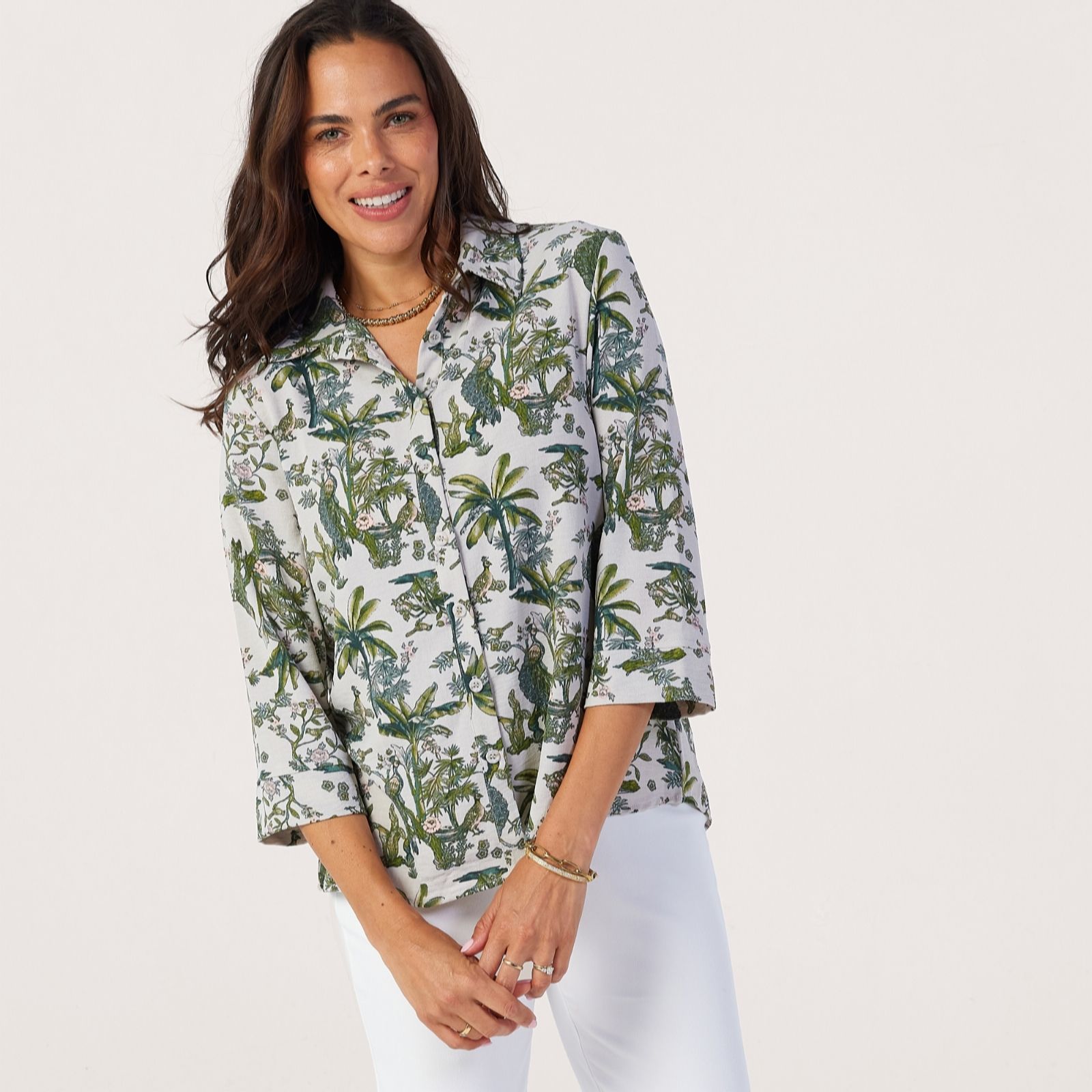 Kim & Co Printed Poplin 3/4 Sleeve Shirt
