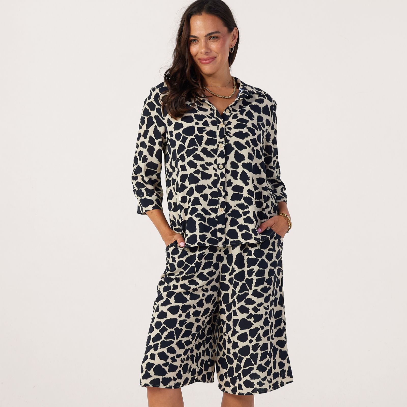 Kim & Co Printed Poplin 3/4 Sleeve Shirt