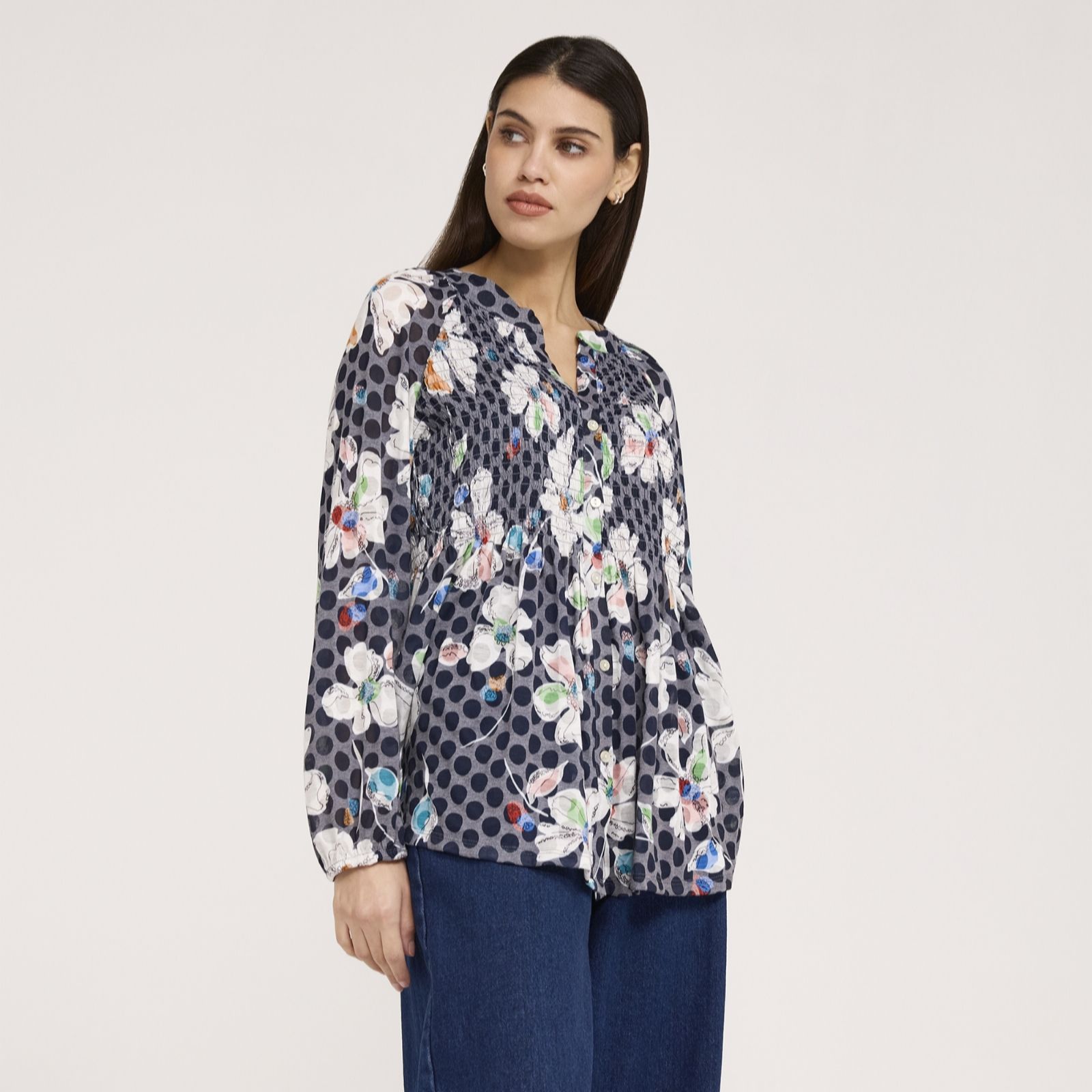 Finery London Martha Floral Print Button Up Jersey Blouse