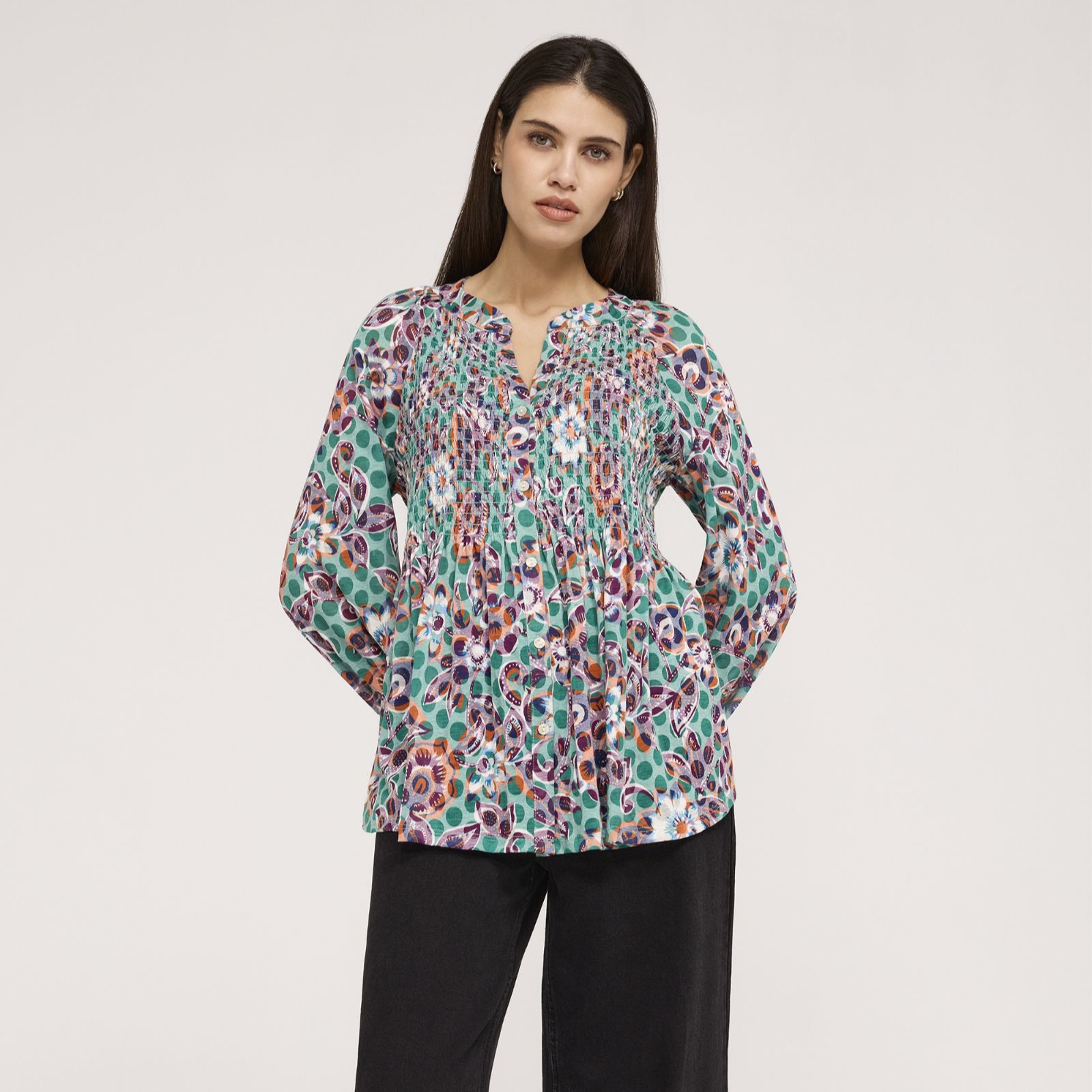Finery London Martha Floral Print Button Up Jersey Top