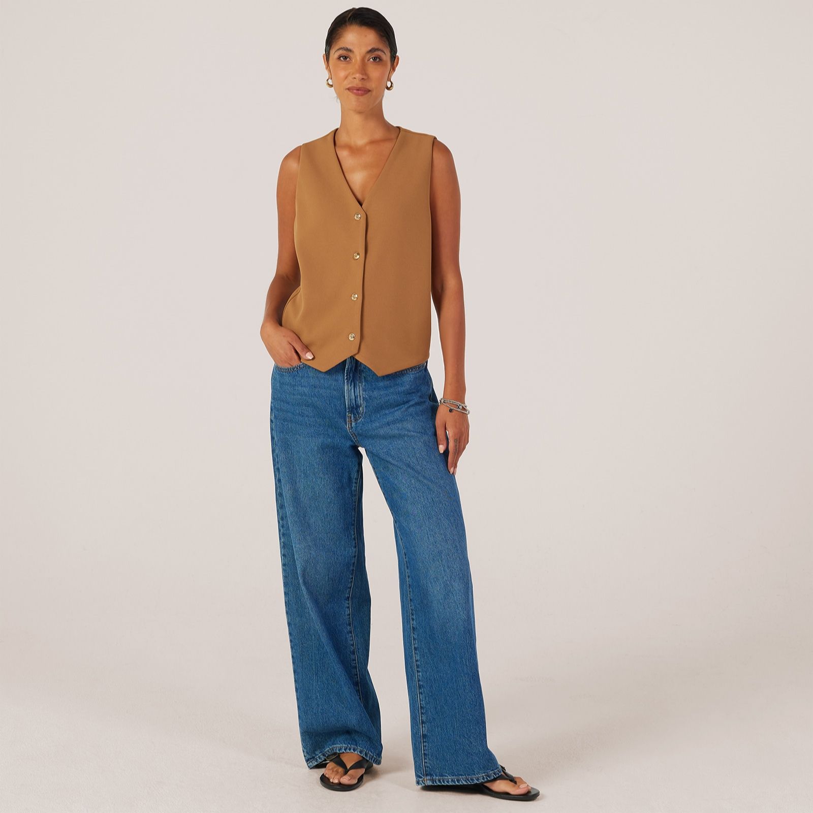Kim & Co Ponte Crepe Button Front Waistcoat