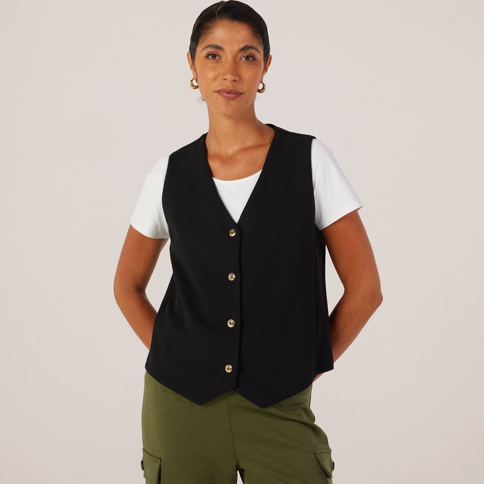Kim & Co Ponte Crepe Button Front Waistcoat