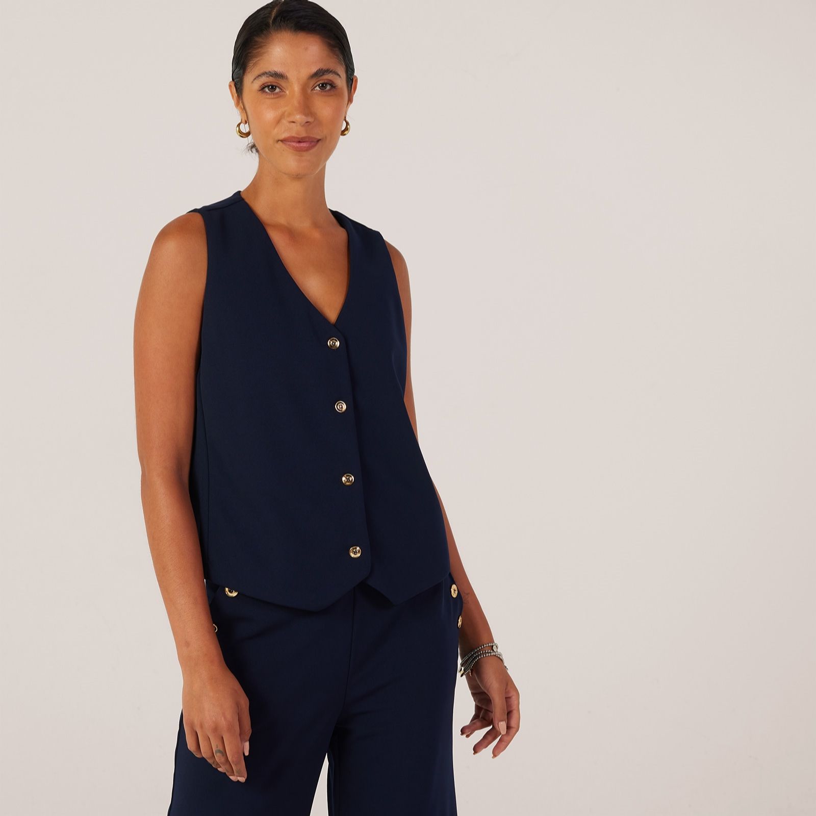 Kim & Co Ponte Crepe Button Front Waistcoat
