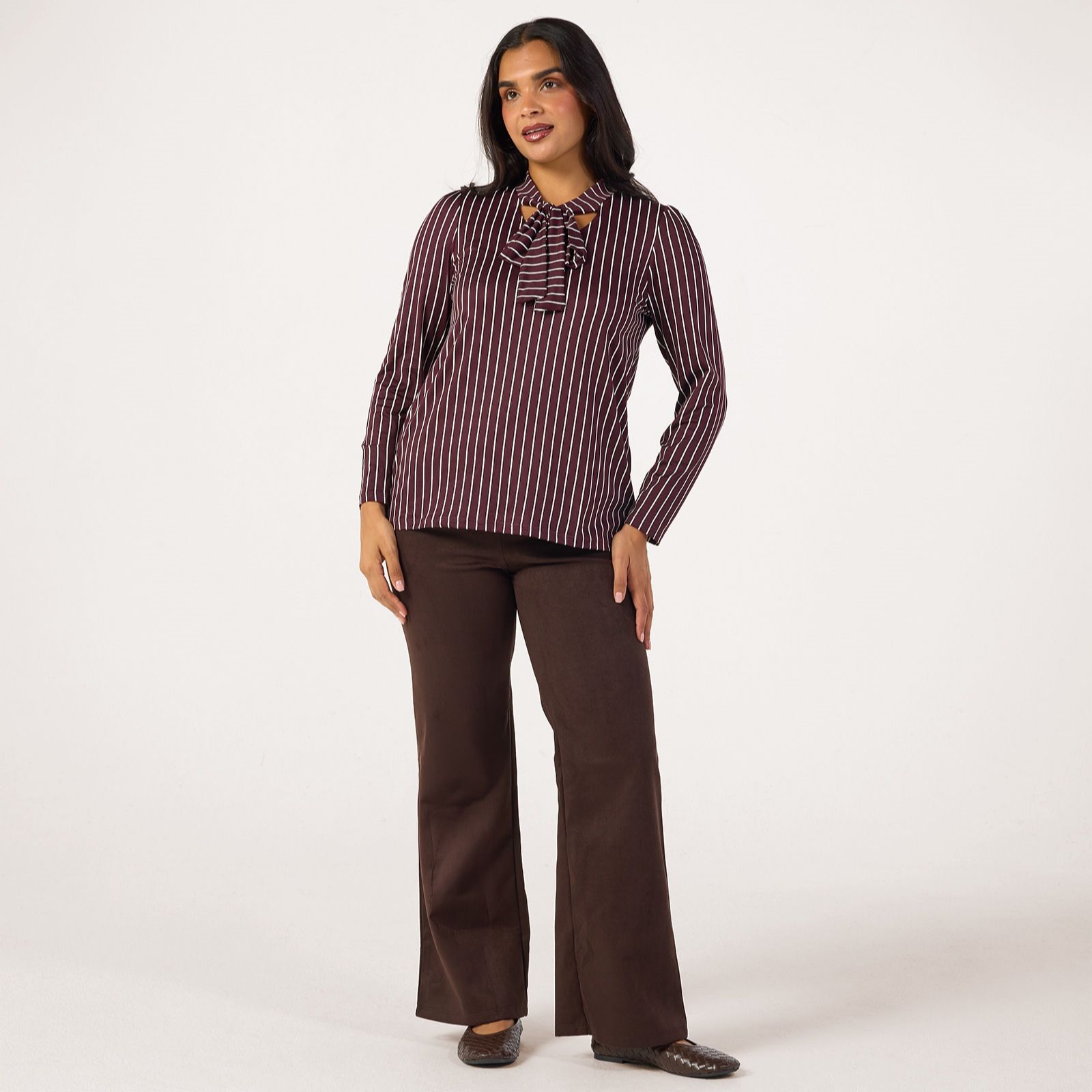 Kim & Co Brazil Jersey Striped Long Sleeve Bow Top