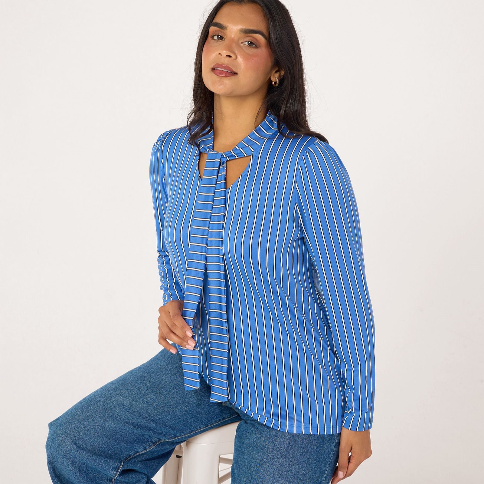 Kim & Co Brazil Jersey Striped Long Sleeve Bow Top