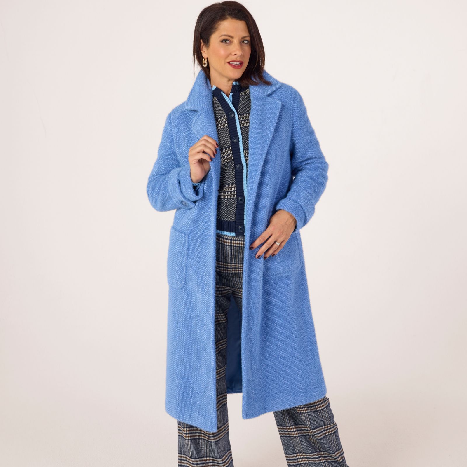 Helene Berman x Katy Super Soft Textured Single Breasted Coat