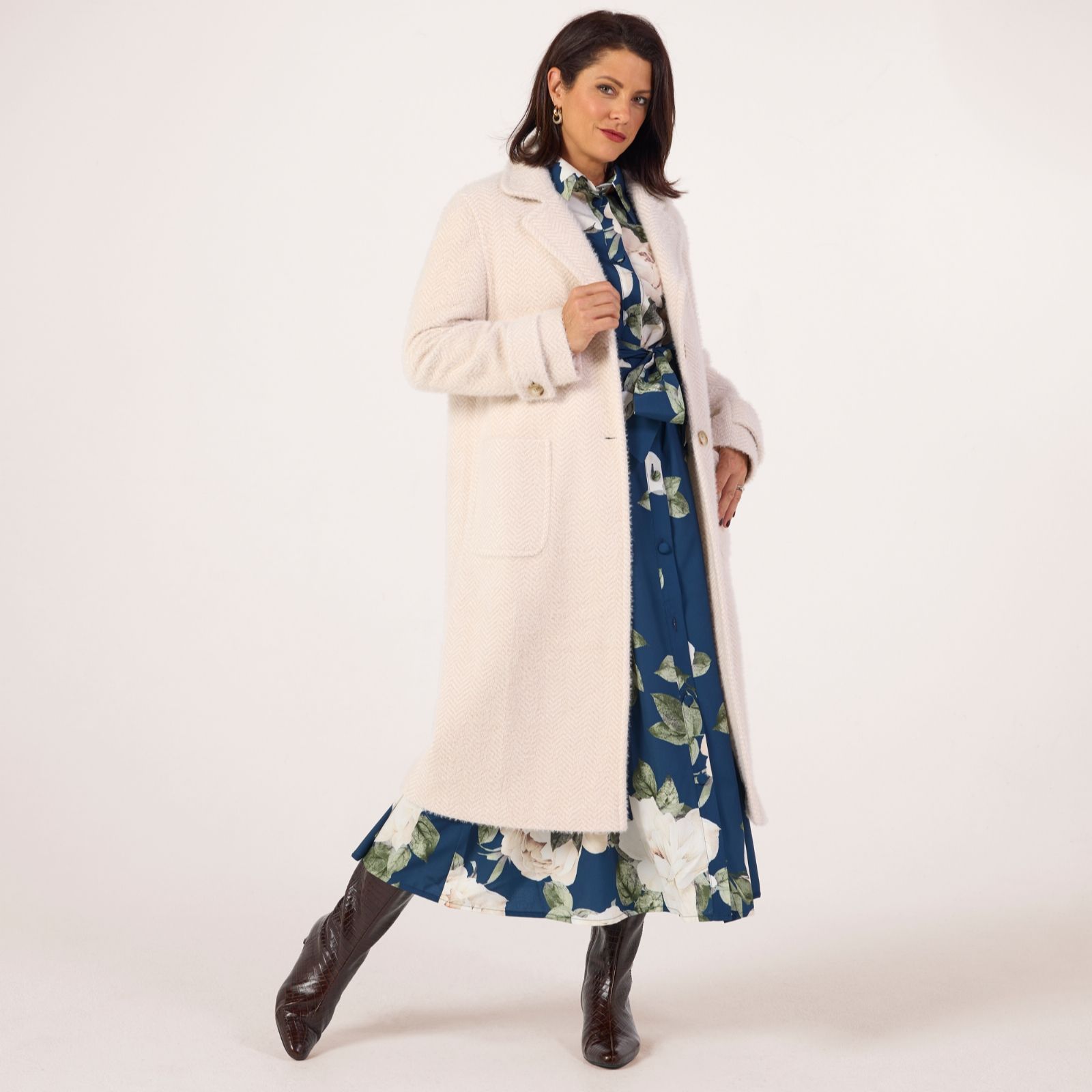 Helene Berman x Katy Super Soft Textured Single Breasted Coat