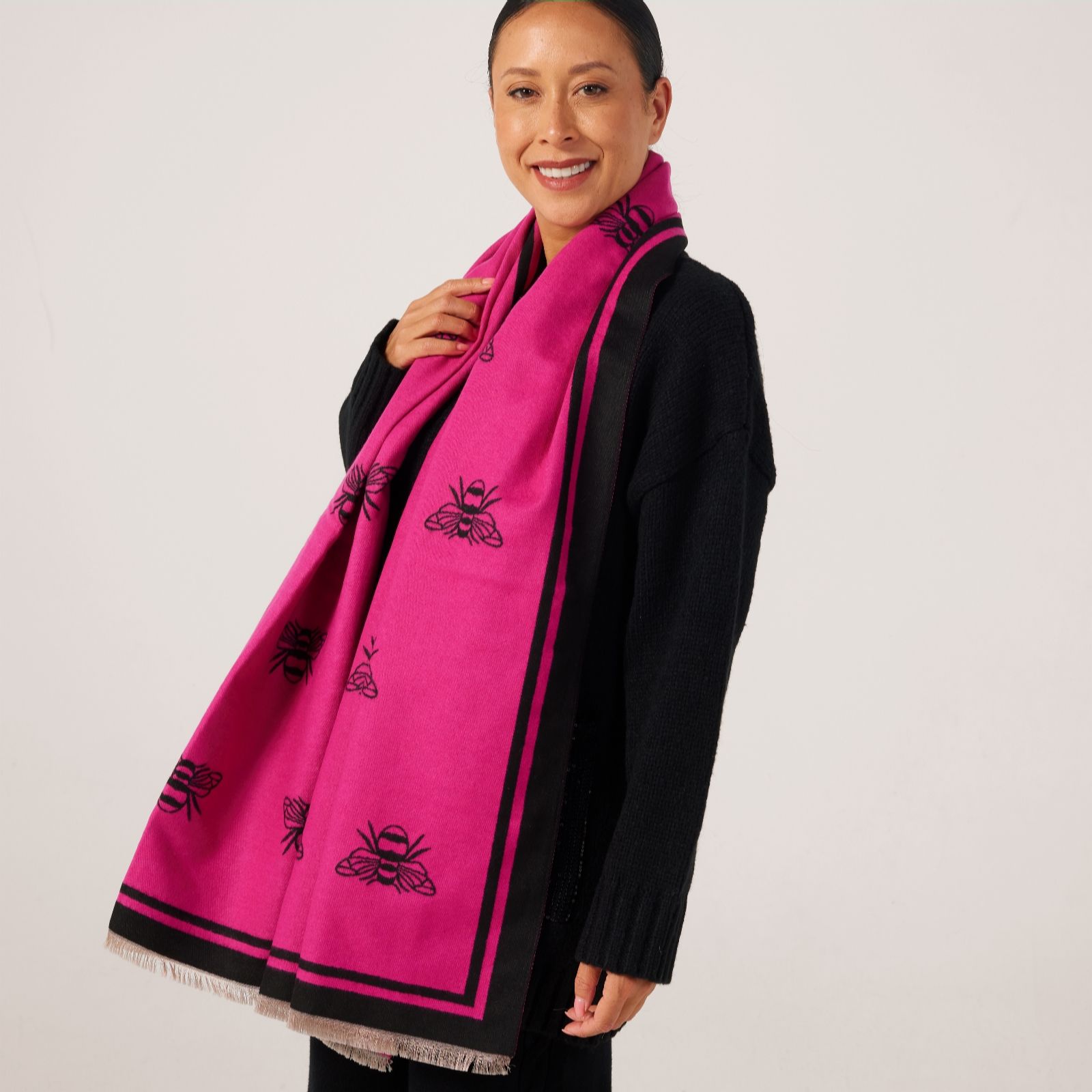 Malissa J Reversible Bee Design Pashmina Scarf