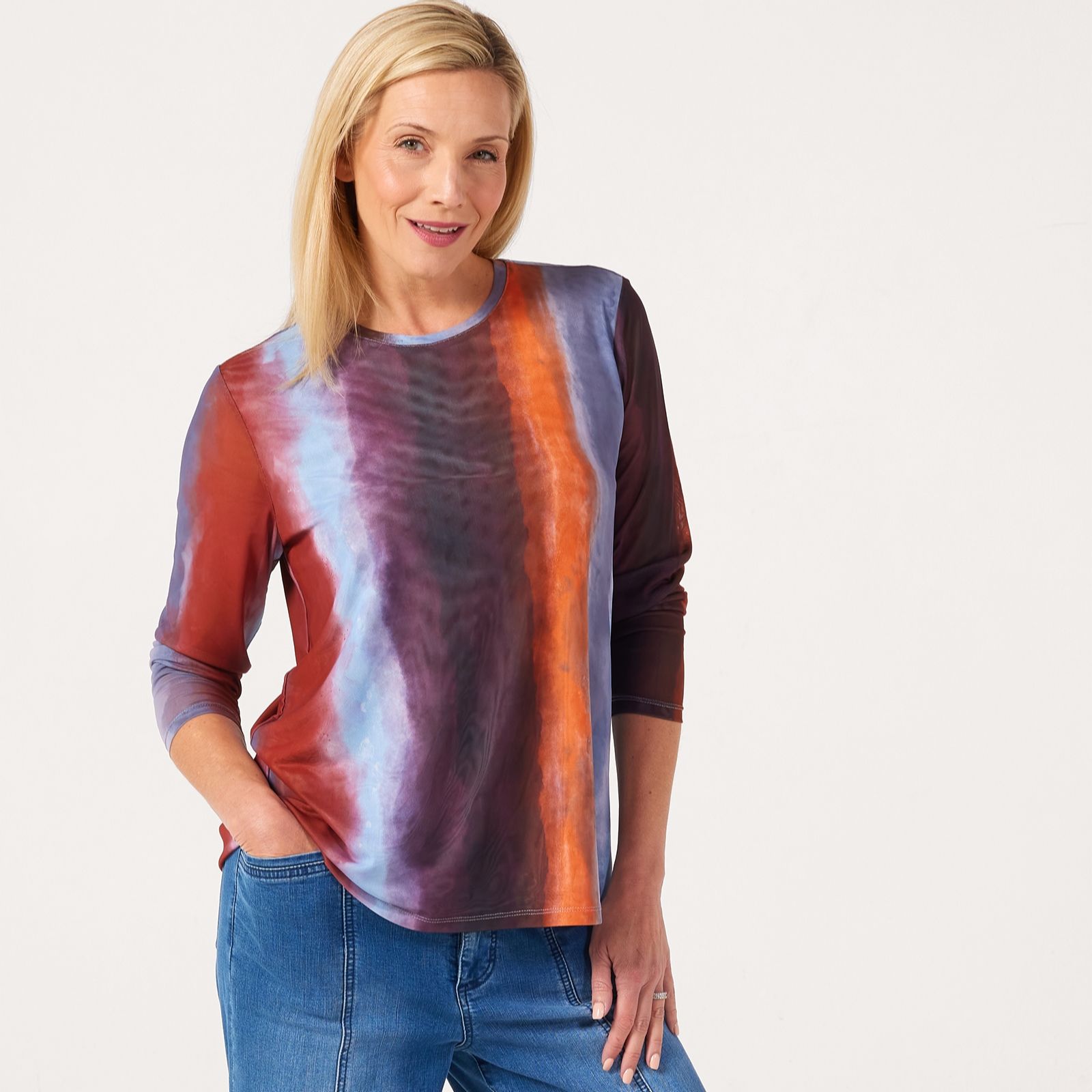 MarlaWynne Long Sleeve 2Tone Printed Mesh Top