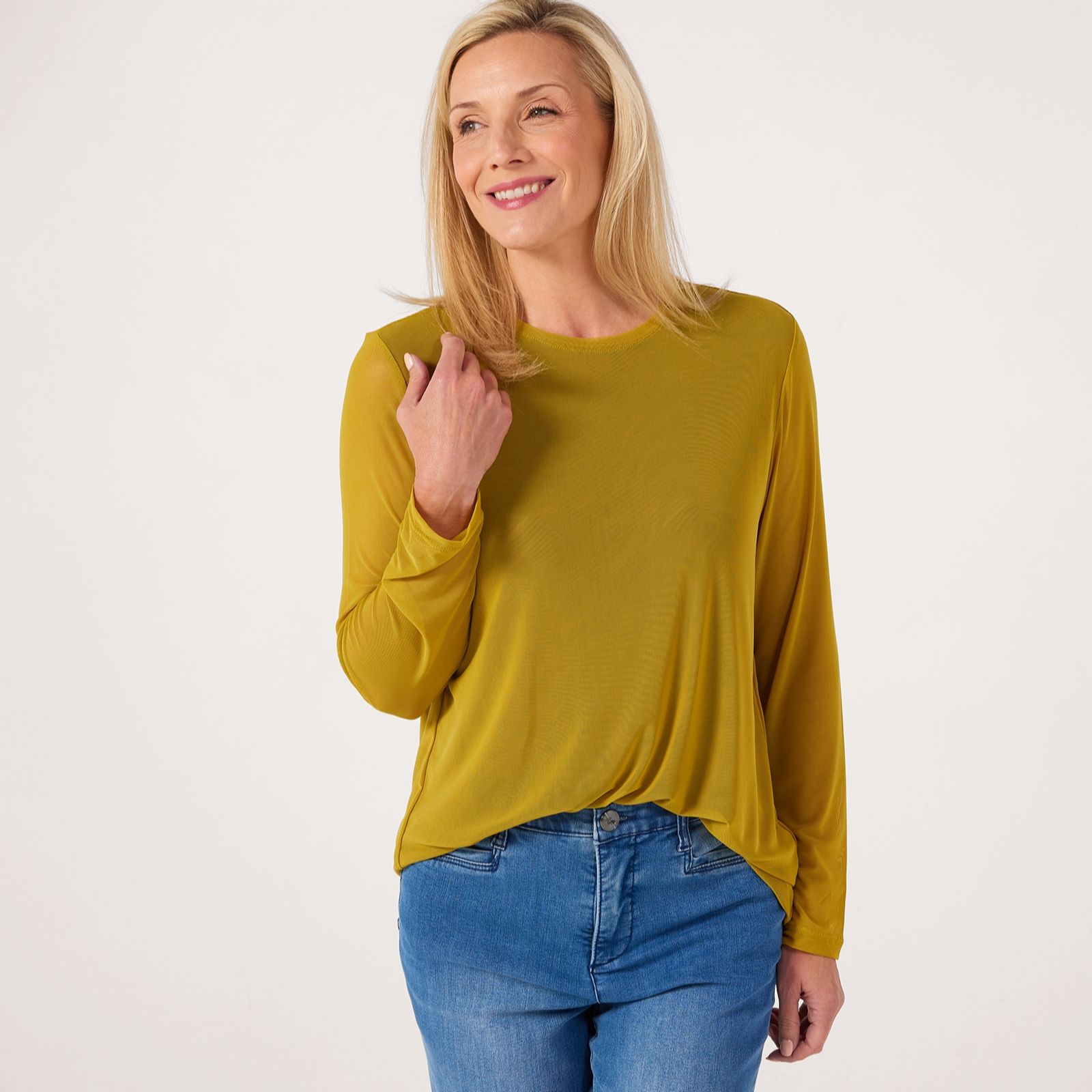 MarlaWynne Long Sleeve 2Tone Printed Mesh Top