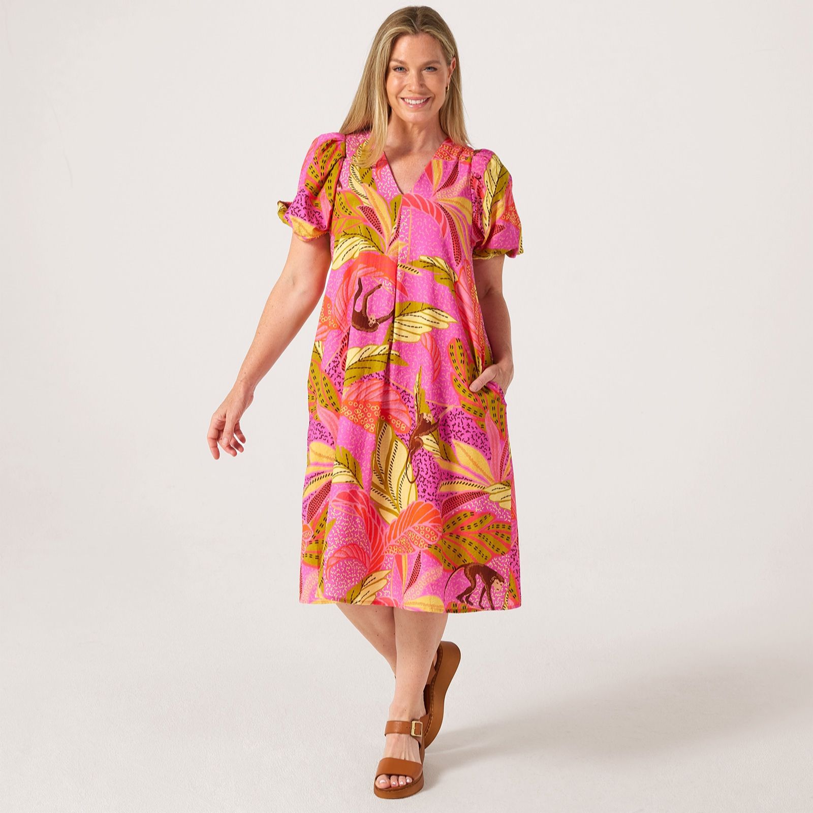 Helene Berman Monkey Business Print Seersucker Dress