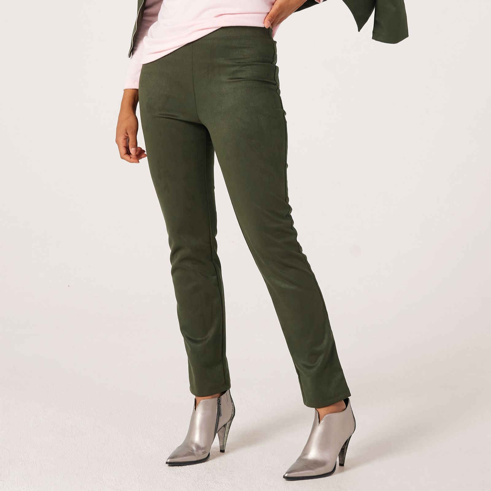 Kim & Co Stretch Faux- Suede Hailey Slim Leg Trousers Petite