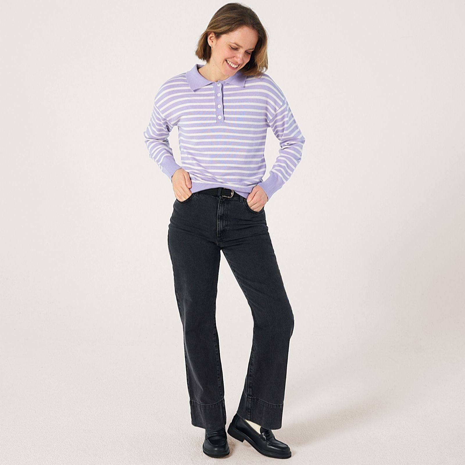 Denim & Co. Striped Knitted Polo