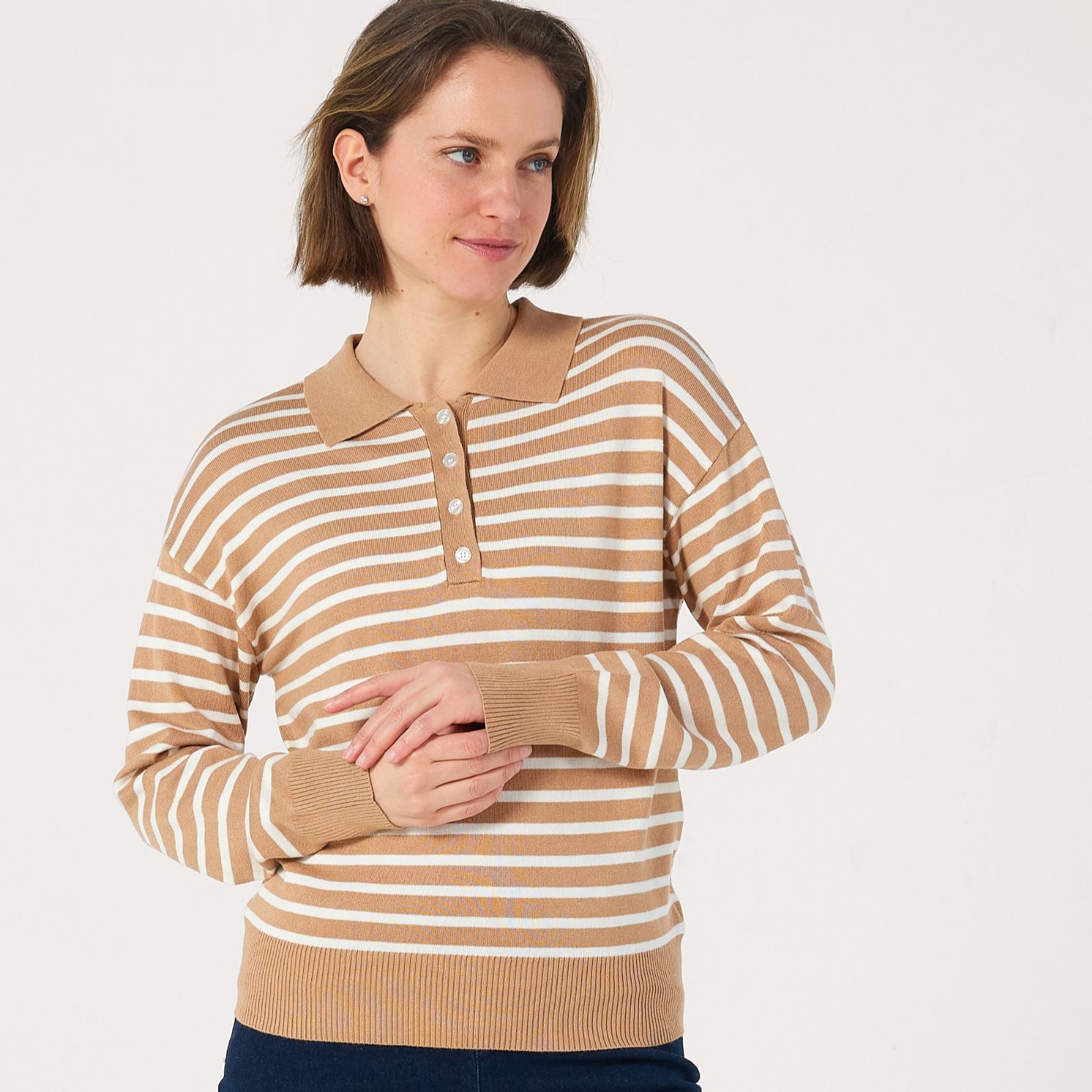 Denim & Co. Striped Knitted Polo