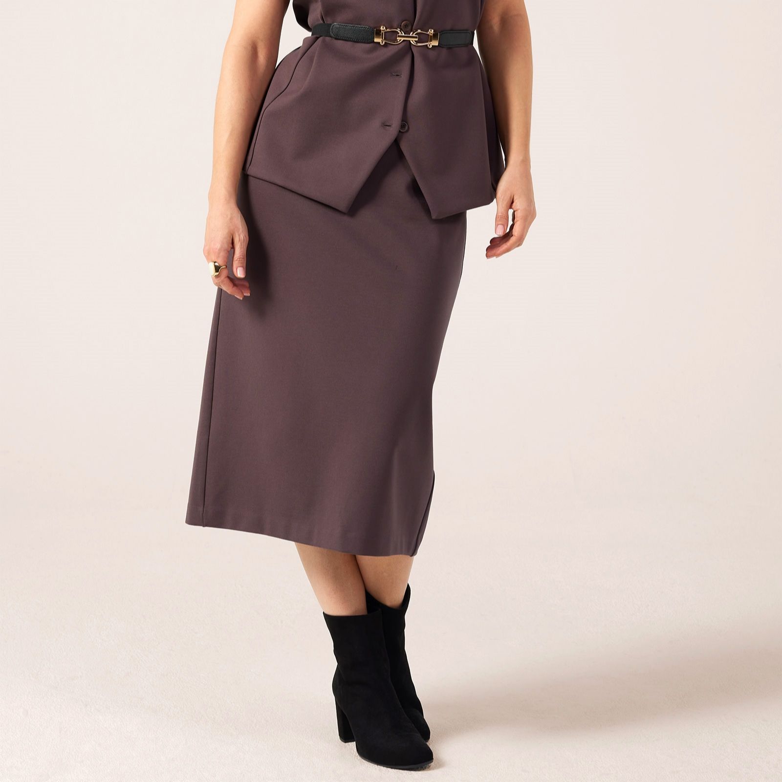 Kim & Co Stretch Ponte Jersey Midi Skirt with Back Slit